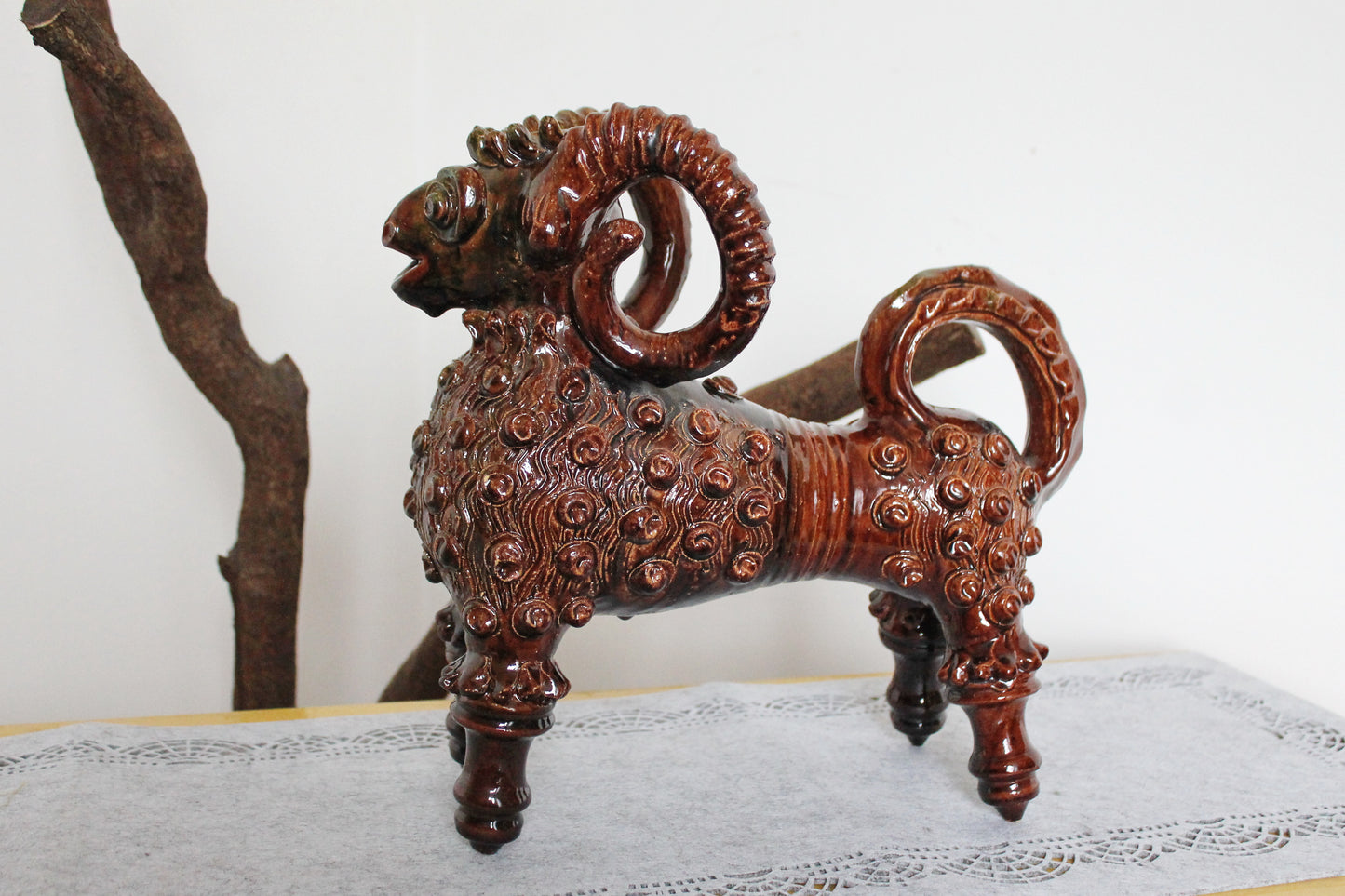 Vintage Big Ram Pitcher 12.6 x 14 inches - Artistic Majolica - made in Ukraine 1970s - made of clay