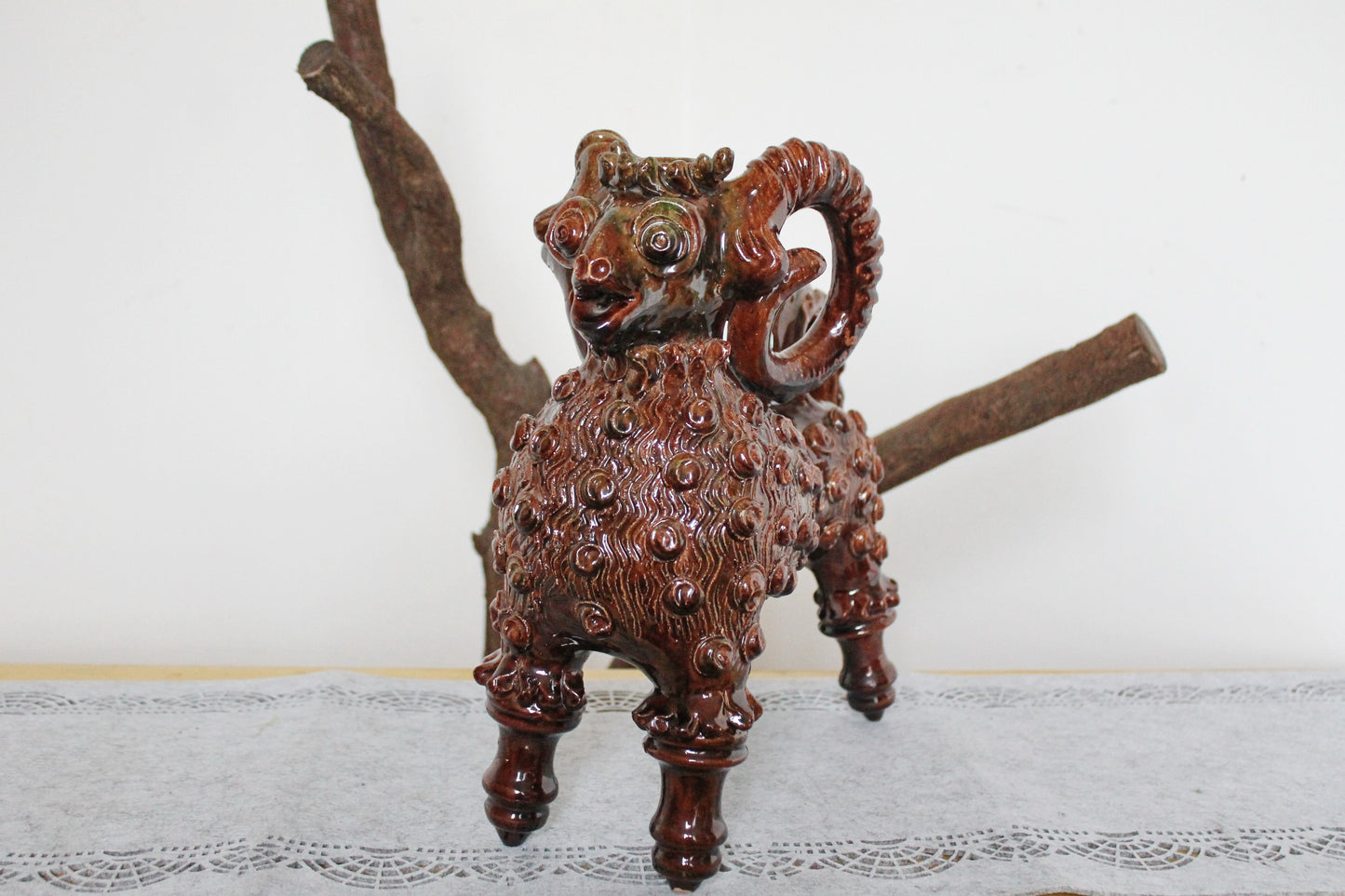 Vintage Big Ram Pitcher 12.6 x 14 inches - Artistic Majolica - made in Ukraine 1970s - made of clay
