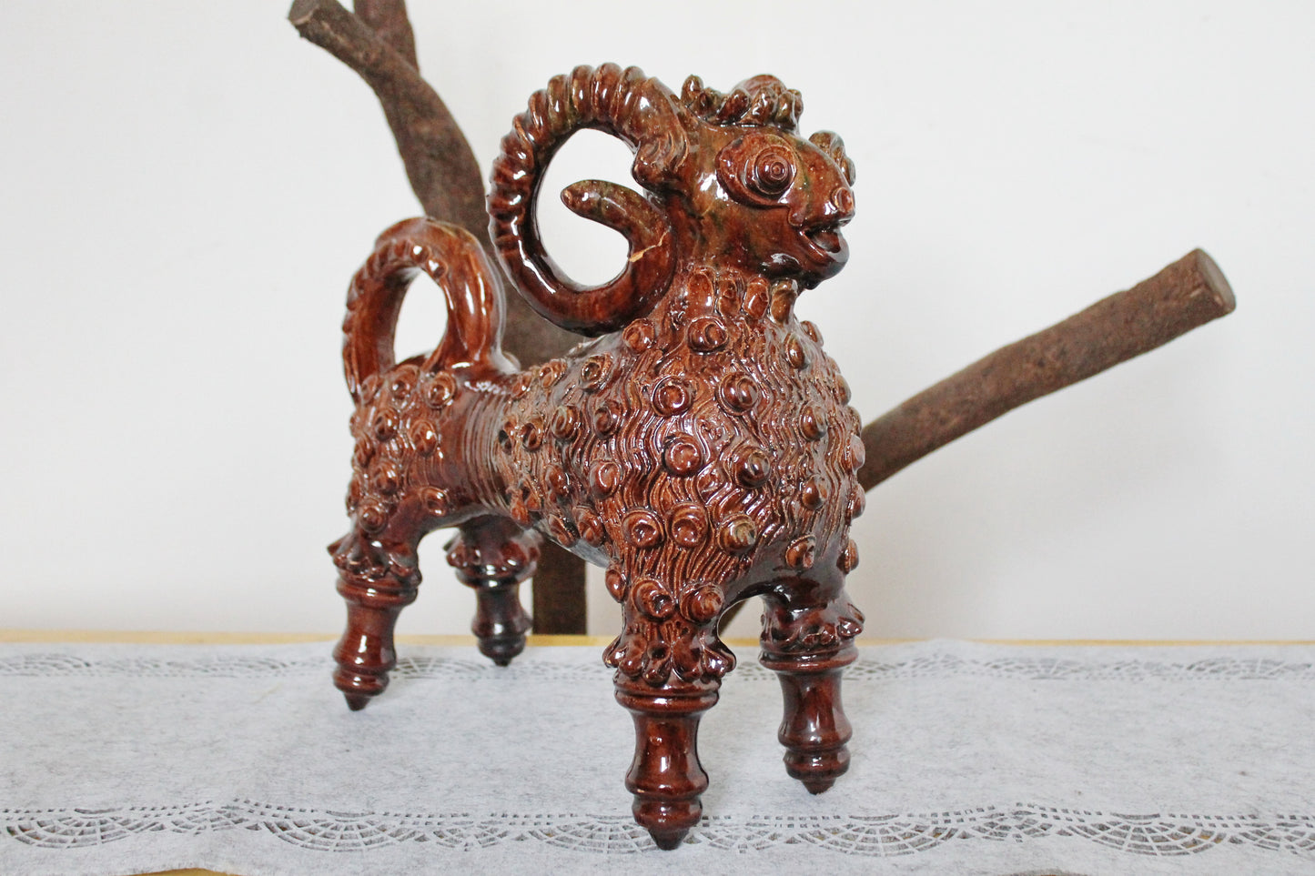 Vintage Big Ram Pitcher 12.6 x 14 inches - Artistic Majolica - made in Ukraine 1970s - made of clay