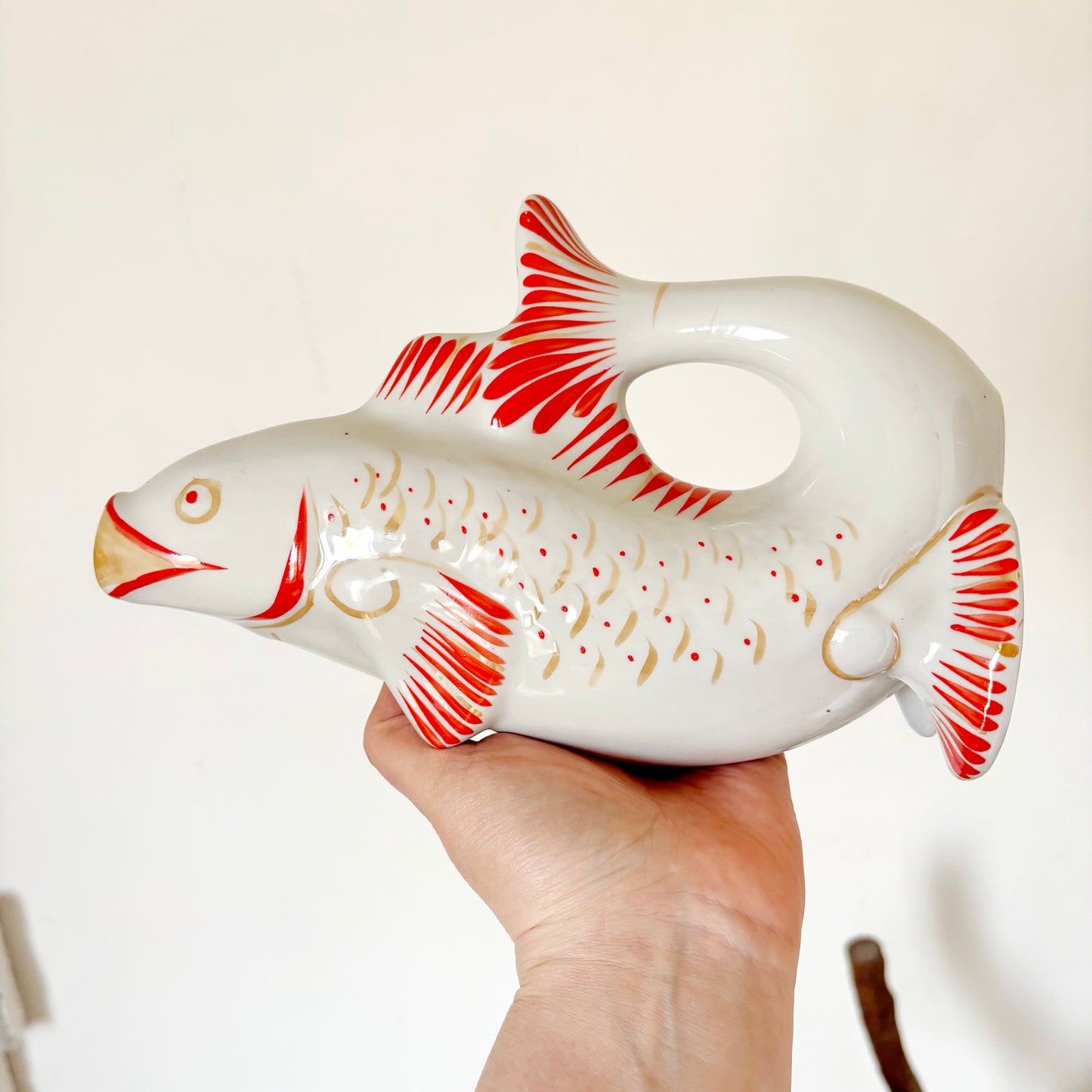Vintage Fish Decanter Set Soviet Carp Family Baramidze Ceramic Liquor Set 5 Cups USSR Mid Century Kitsch Barware Gift - 008