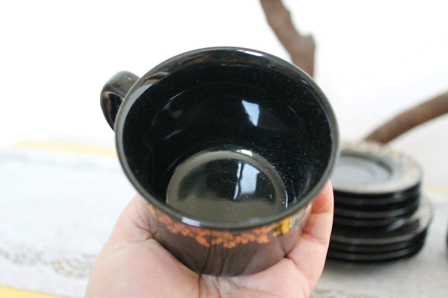 Vintage beautiful Black with golden flowers Porcelain Tea Set - made in Germany - 1980s