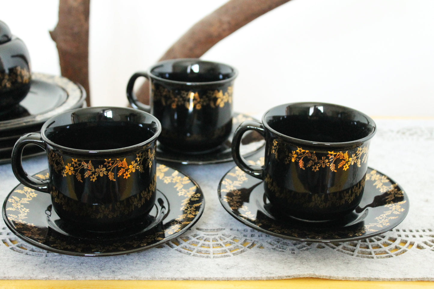Vintage beautiful Black with golden flowers Porcelain Tea Set - made in Germany - 1980s