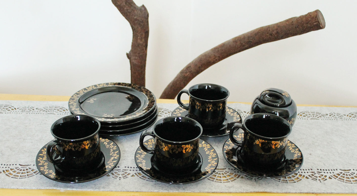 Vintage beautiful Black with golden flowers Porcelain Tea Set - made in Germany - 1980s