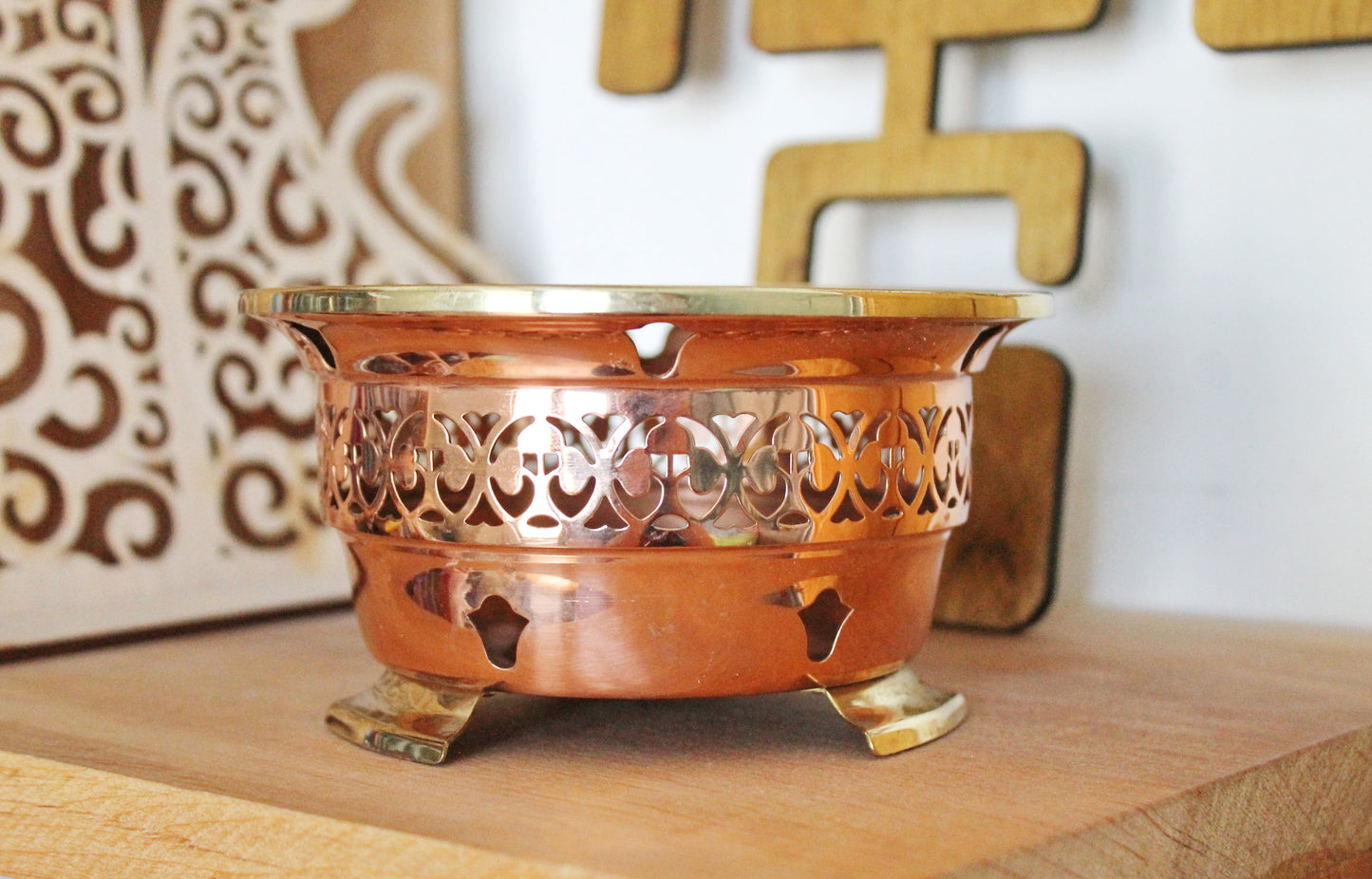 Vintage openwork copper roasting pan - 5.5 inches - Germany vintage - made in Europe - 1970-1980