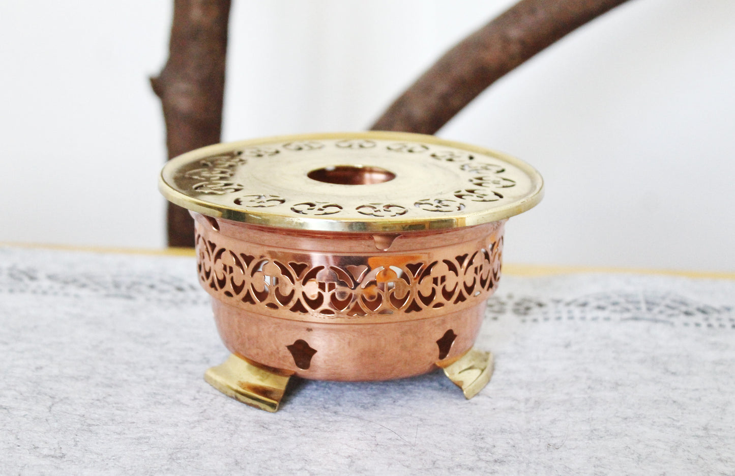 Vintage openwork copper roasting pan - 5.5 inches - Germany vintage - made in Europe - 1970-1980