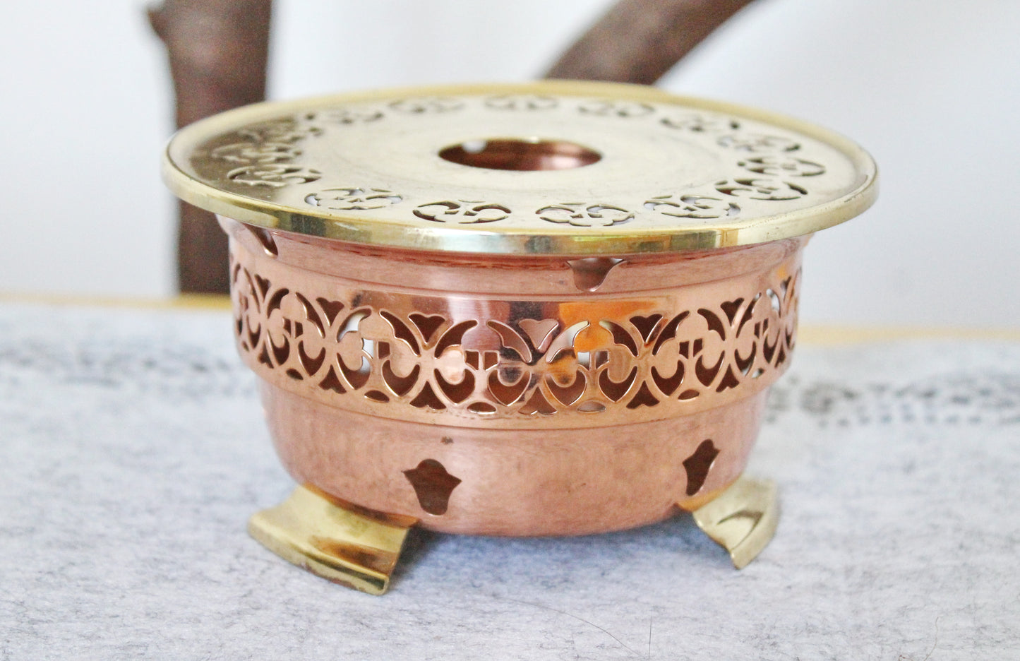 Vintage openwork copper roasting pan - 5.5 inches - Germany vintage - made in Europe - 1970-1980