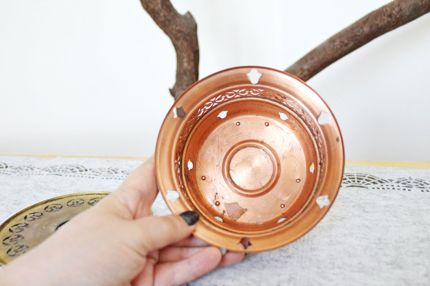 Vintage openwork copper roasting pan - 5.5 inches - Germany vintage - made in Europe - 1970-1980