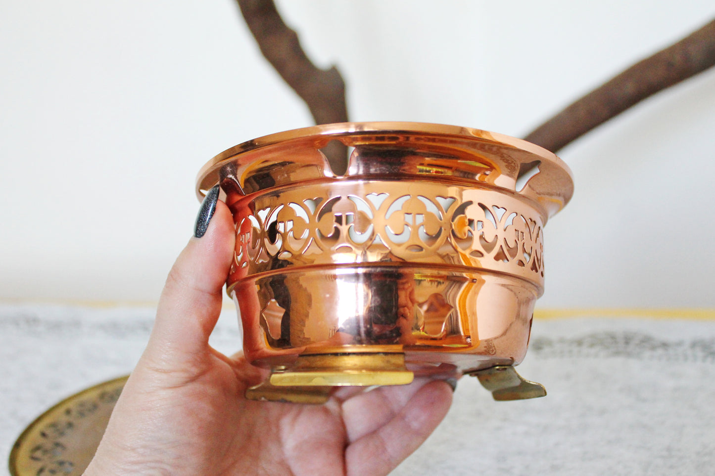 Vintage openwork copper roasting pan - 5.5 inches - Germany vintage - made in Europe - 1970-1980