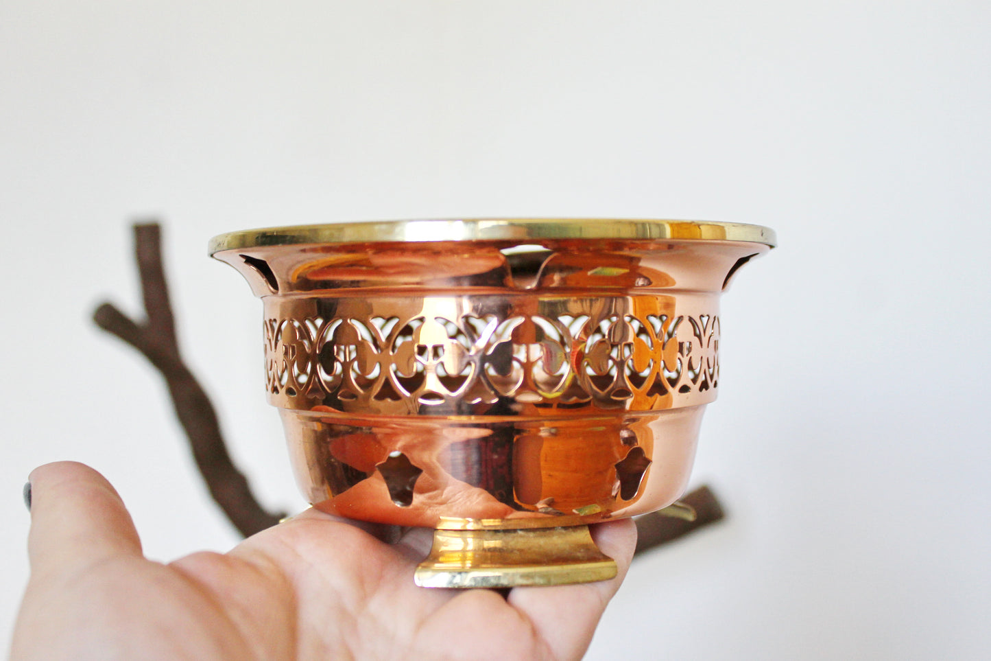Vintage openwork copper roasting pan - 5.5 inches - Germany vintage - made in Europe - 1970-1980
