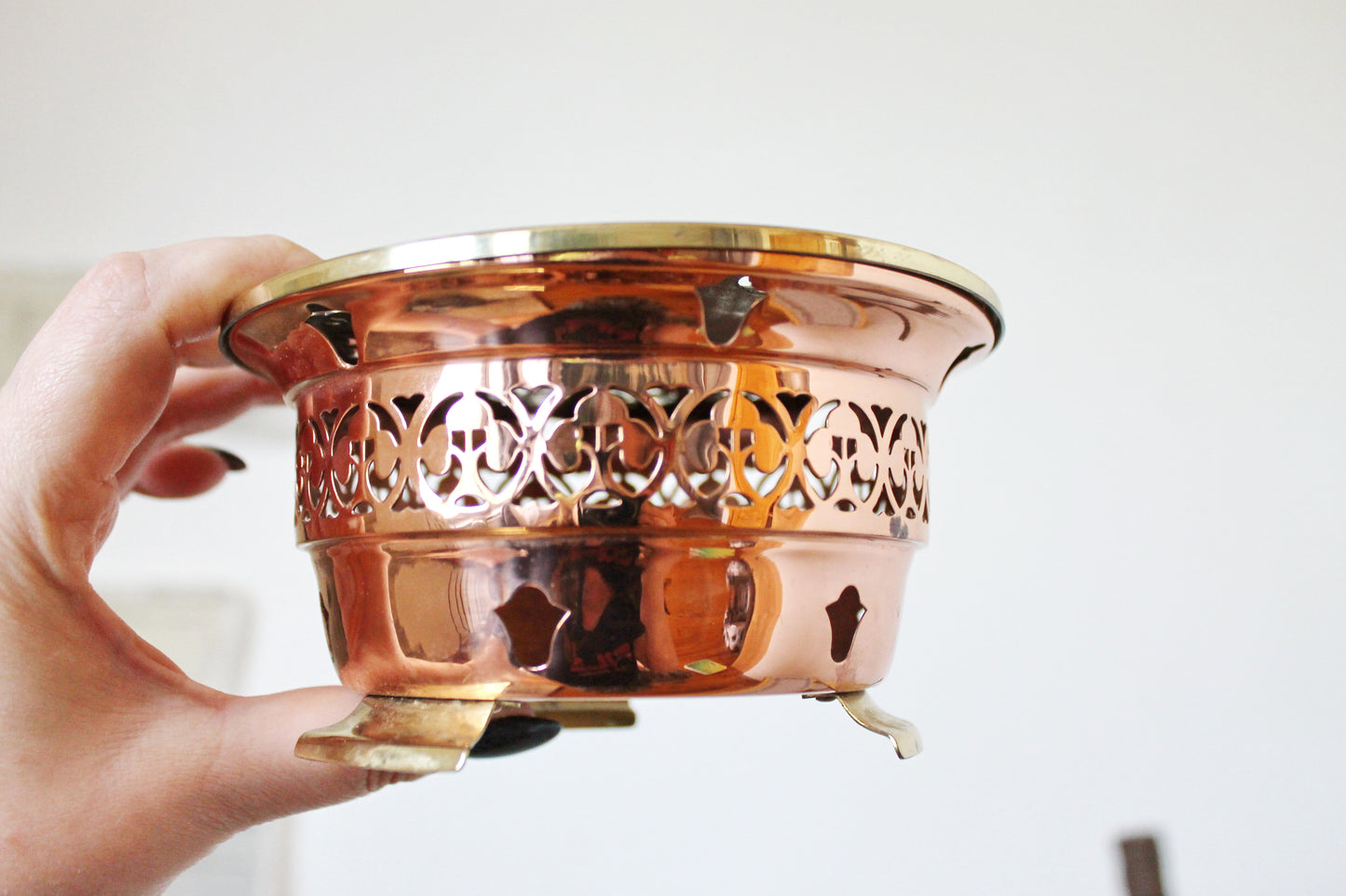 Vintage openwork copper roasting pan - 5.5 inches - Germany vintage - made in Europe - 1970-1980