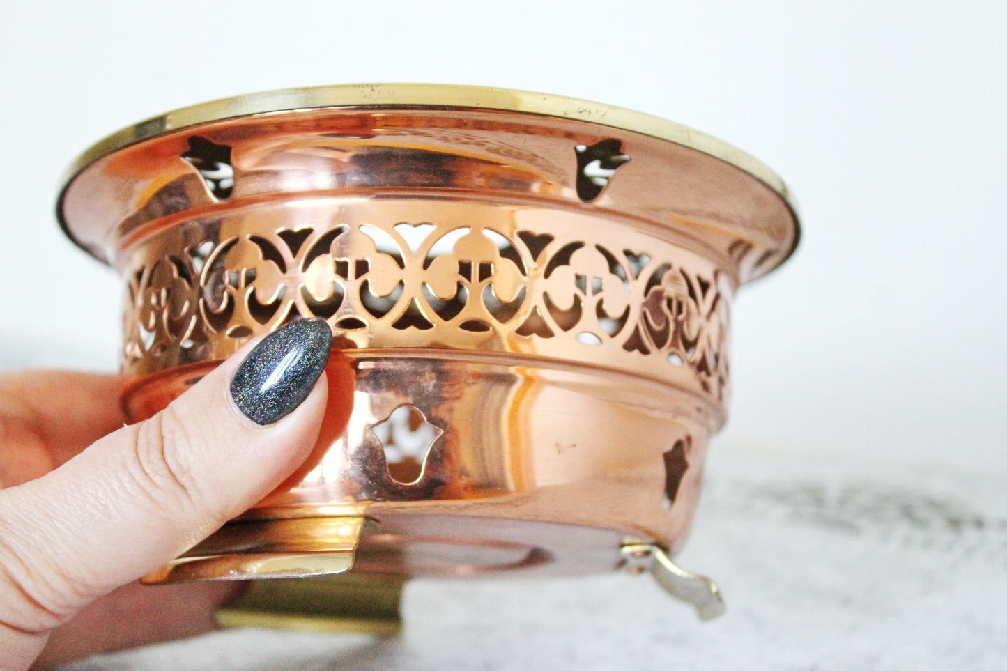 Vintage openwork copper roasting pan - 5.5 inches - Germany vintage - made in Europe - 1970-1980