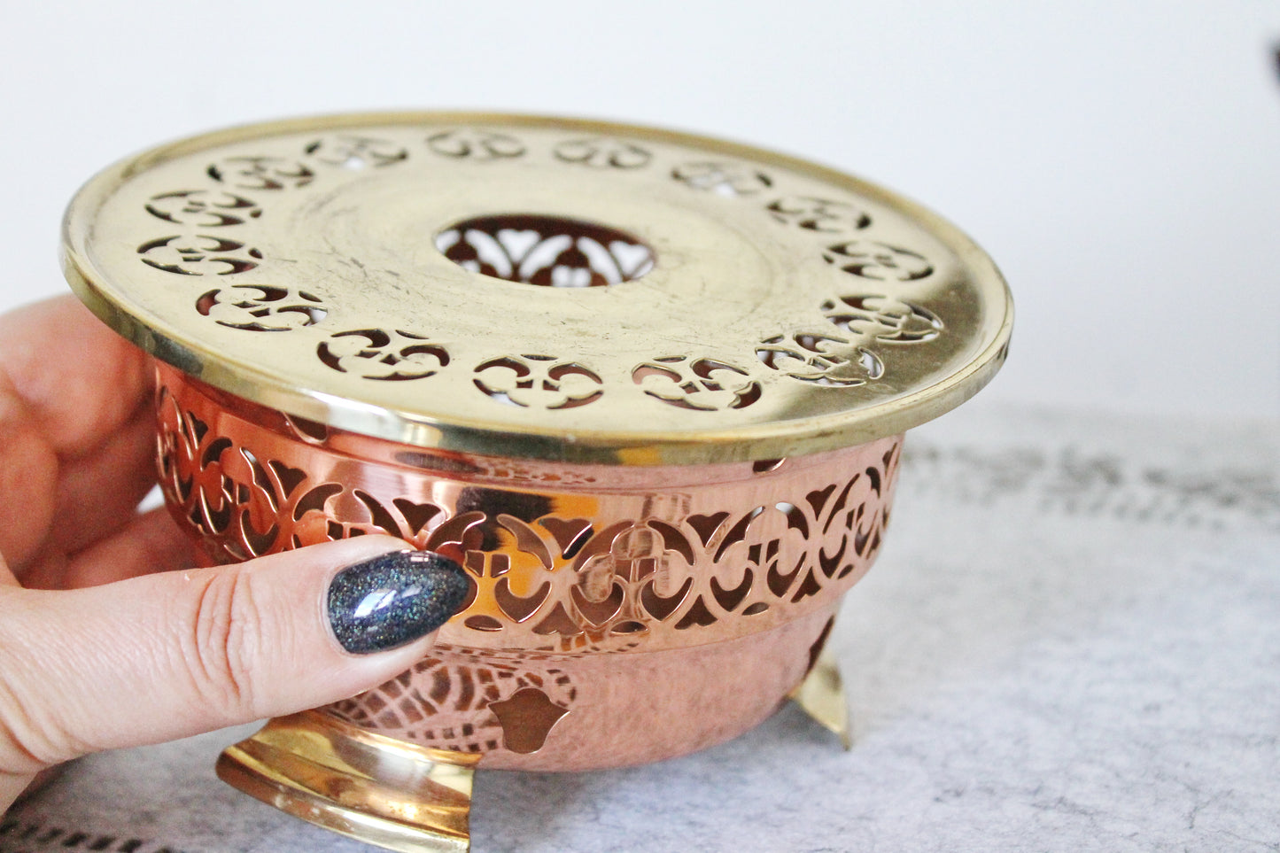 Vintage openwork copper roasting pan - 5.5 inches - Germany vintage - made in Europe - 1970-1980