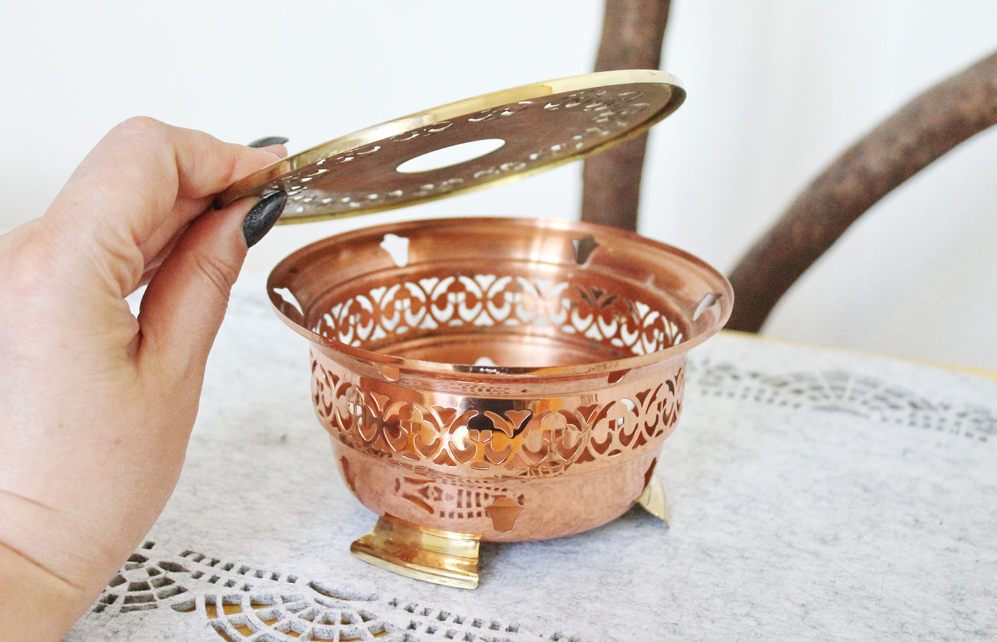 Vintage openwork copper roasting pan - 5.5 inches - Germany vintage - made in Europe - 1970-1980