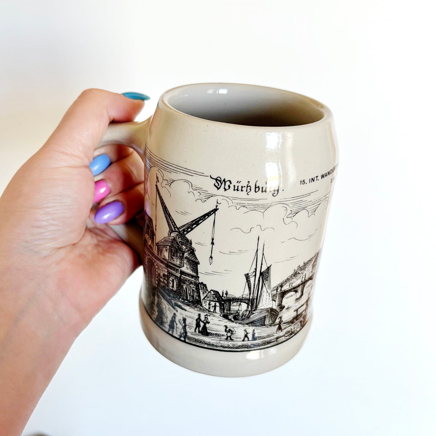 Vintage German Beer Stein 1988 Bavaria Schedel Porcelain Mug, Würzburg Souvenir Tankard, Unterdürrbach Wandertage