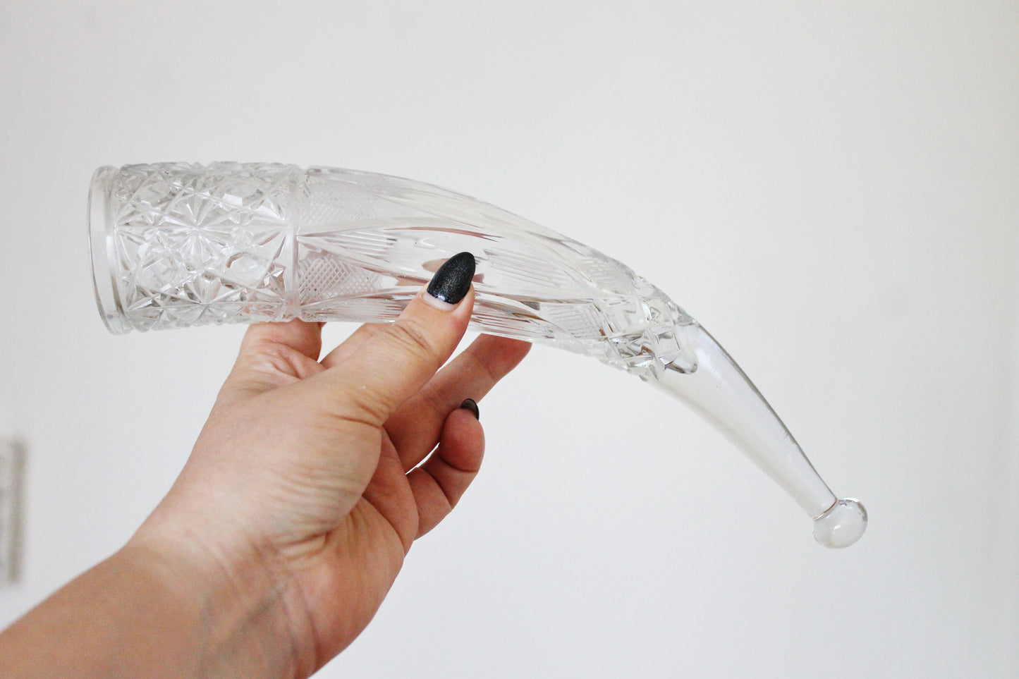 Vintage USSR crystal drinking horn 10.6 inches - Wine drinking horn. Soviet vintage Horn Crystal glass - 1970s