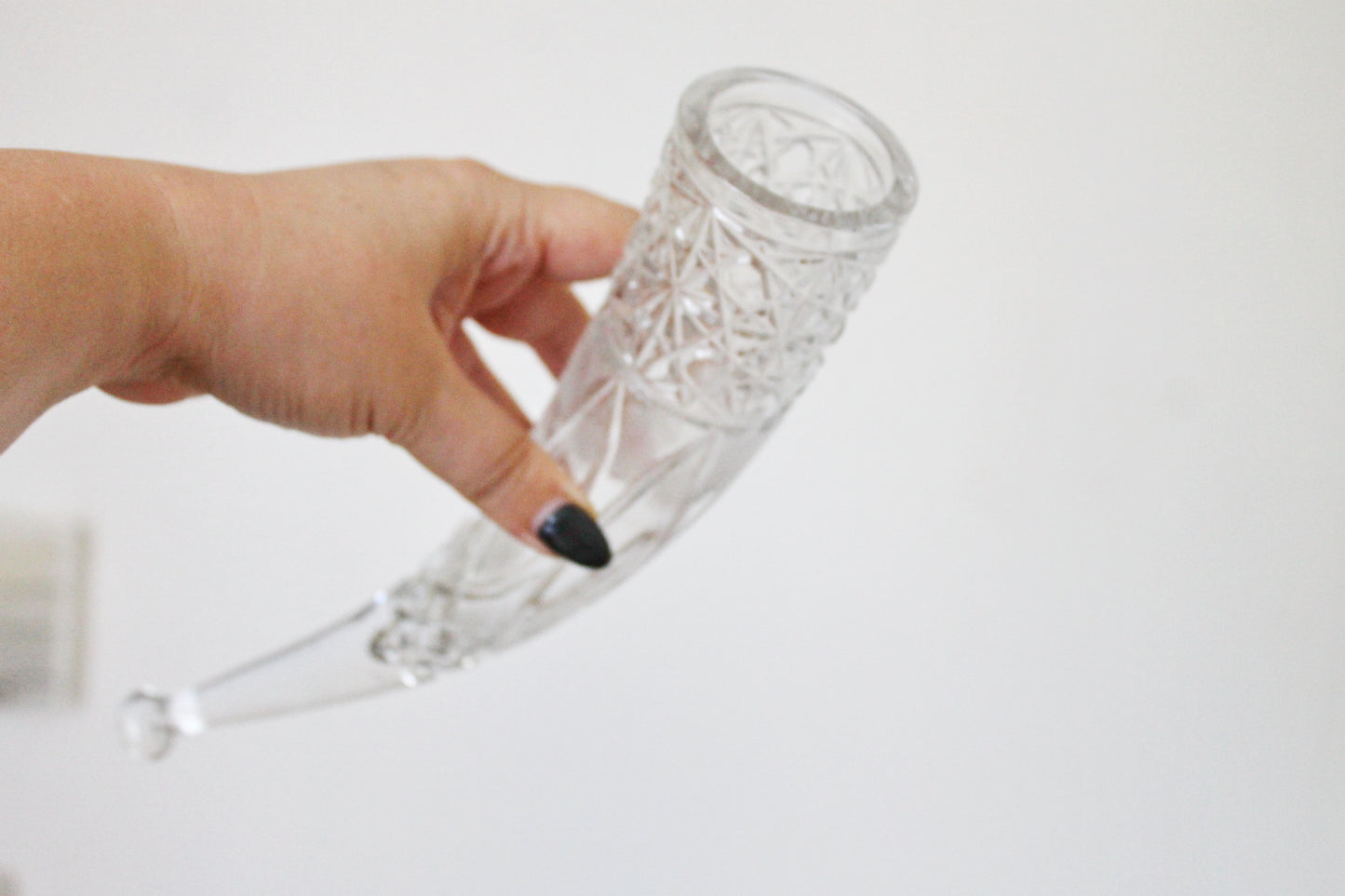 Vintage USSR crystal drinking horn 10.6 inches - Wine drinking horn. Soviet vintage Horn Crystal glass - 1970s