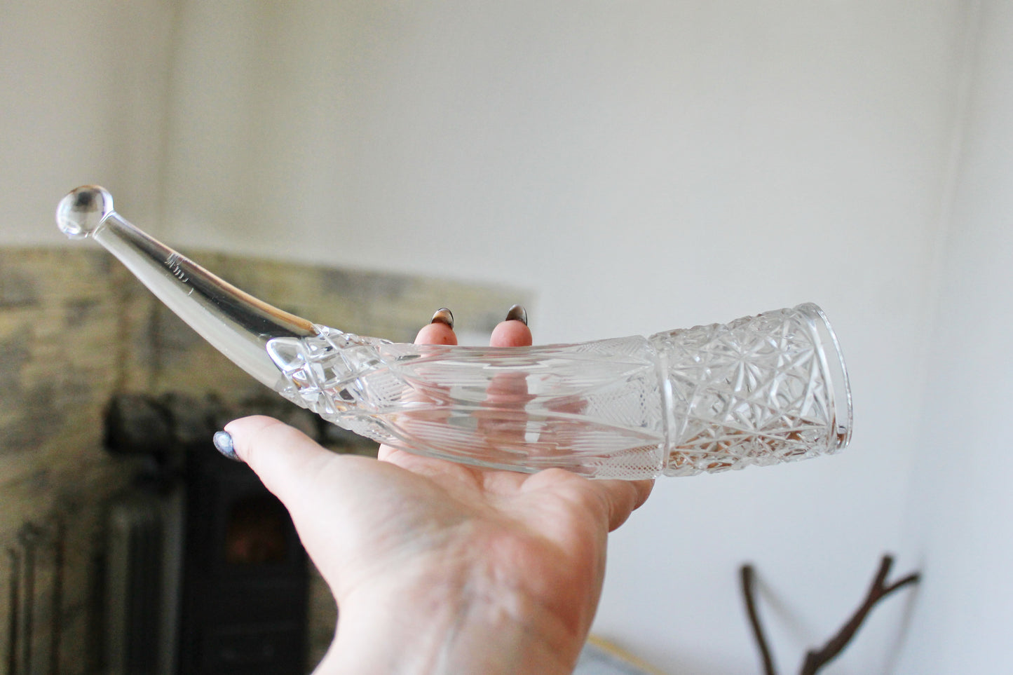 Vintage USSR crystal drinking horn 10.6 inches - Wine drinking horn. Soviet vintage Horn Crystal glass - 1970s