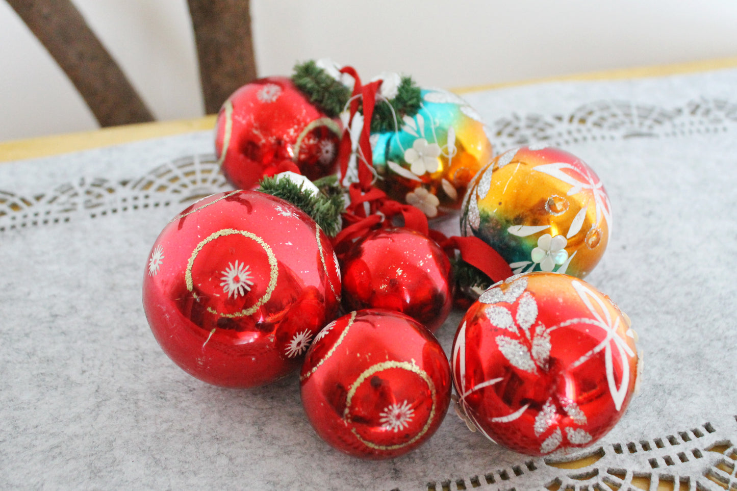 Set of 8 old vintage soviet Christmas tree balls/ornaments - made in 1960s in USSR
