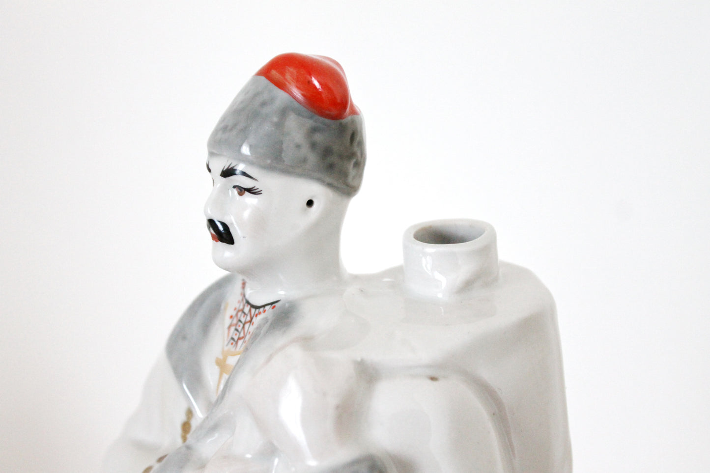 Vintage porcelain decorative bottle 11.8 inch - "Cossack Vakula" - Made in USSR - Ukrainian style - 1970s - Polonne