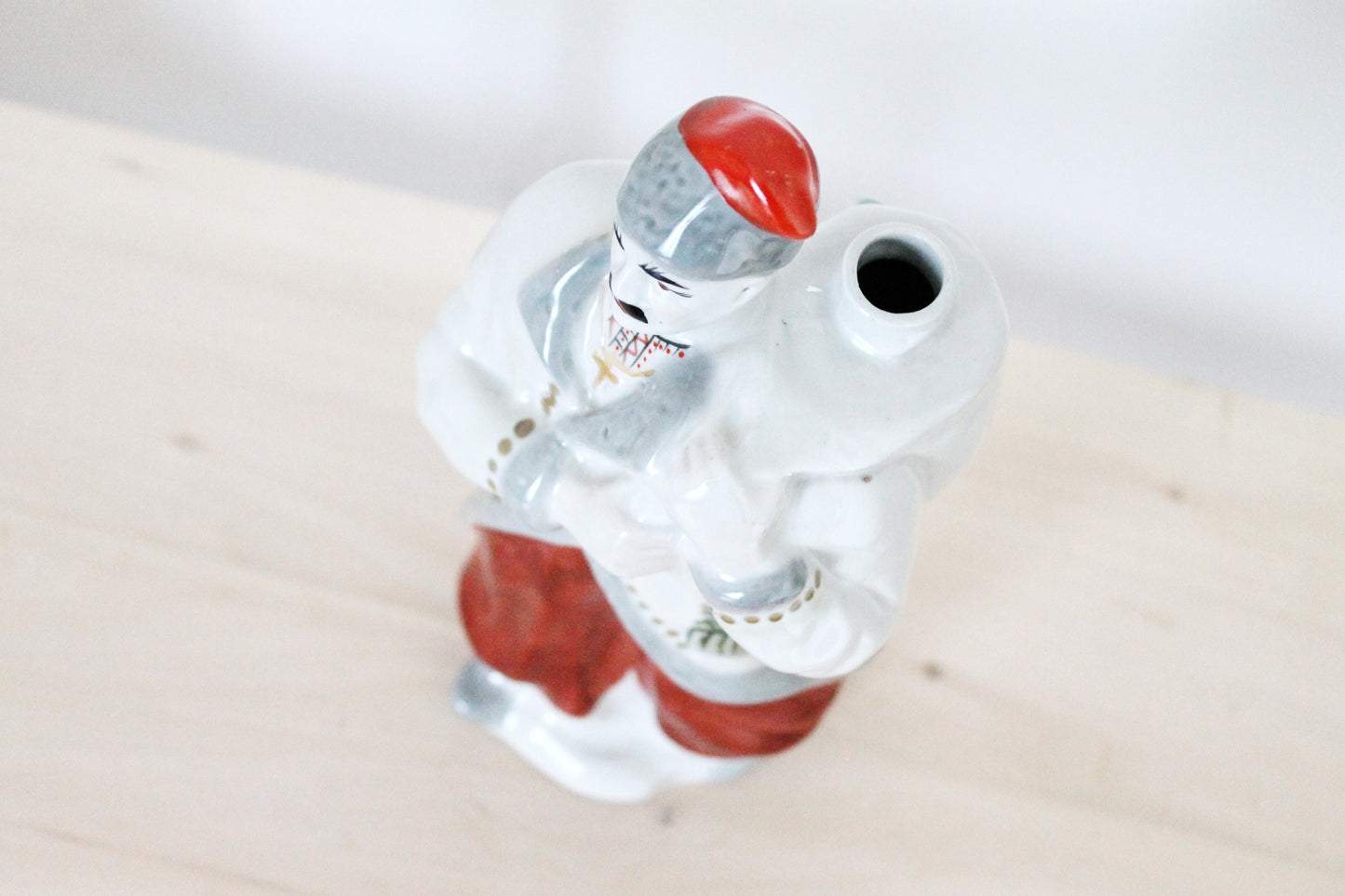 Vintage porcelain decorative bottle 11.8 inch - "Cossack Vakula" - Made in USSR - Ukrainian style - 1970s - Polonne