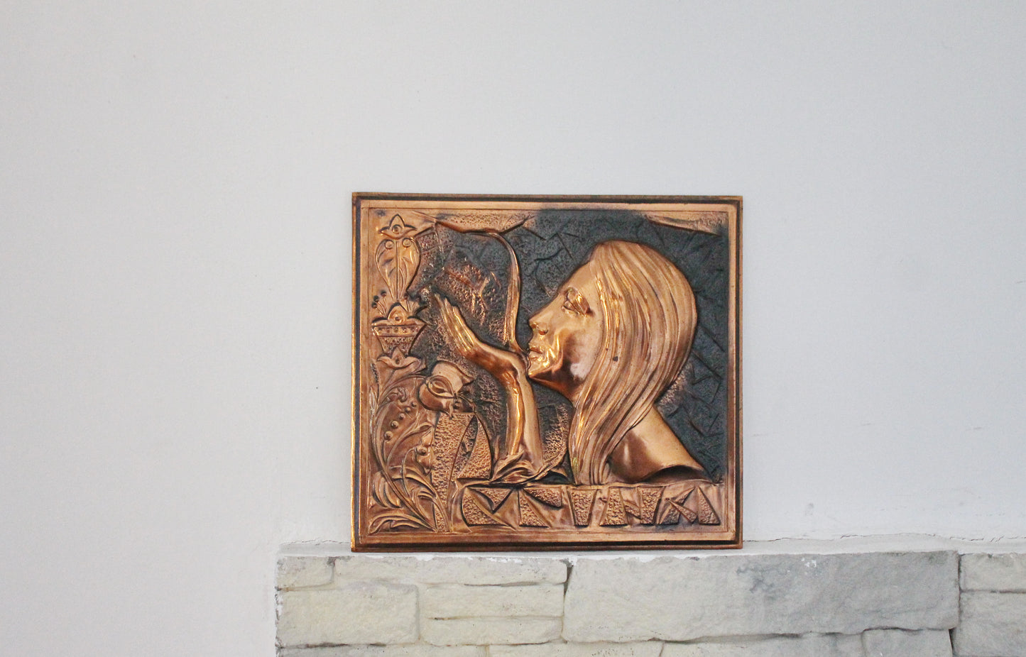 Wall stamping picture "Regina" - USSR chased wall plaque - brass wall art - rustic home decor metall picture