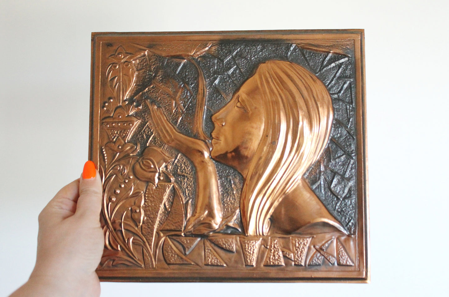 Wall stamping picture "Regina" - USSR chased wall plaque - brass wall art - rustic home decor metall picture
