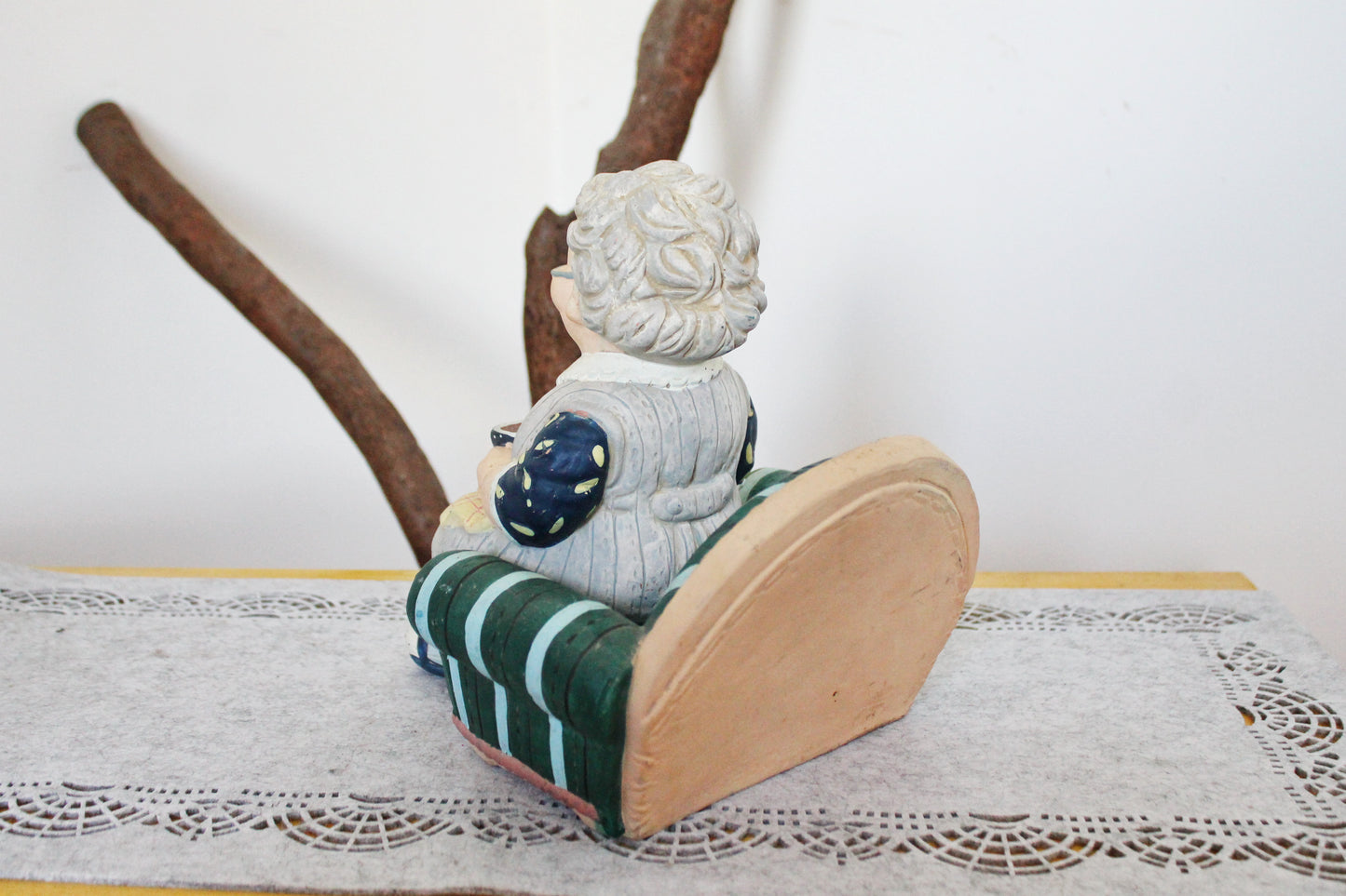 Vintage ceramic clay figurine - Grandmother on the Chair - 9.8 inches - Germany figurine - vintage decor - Germany vintage -1980-1990s