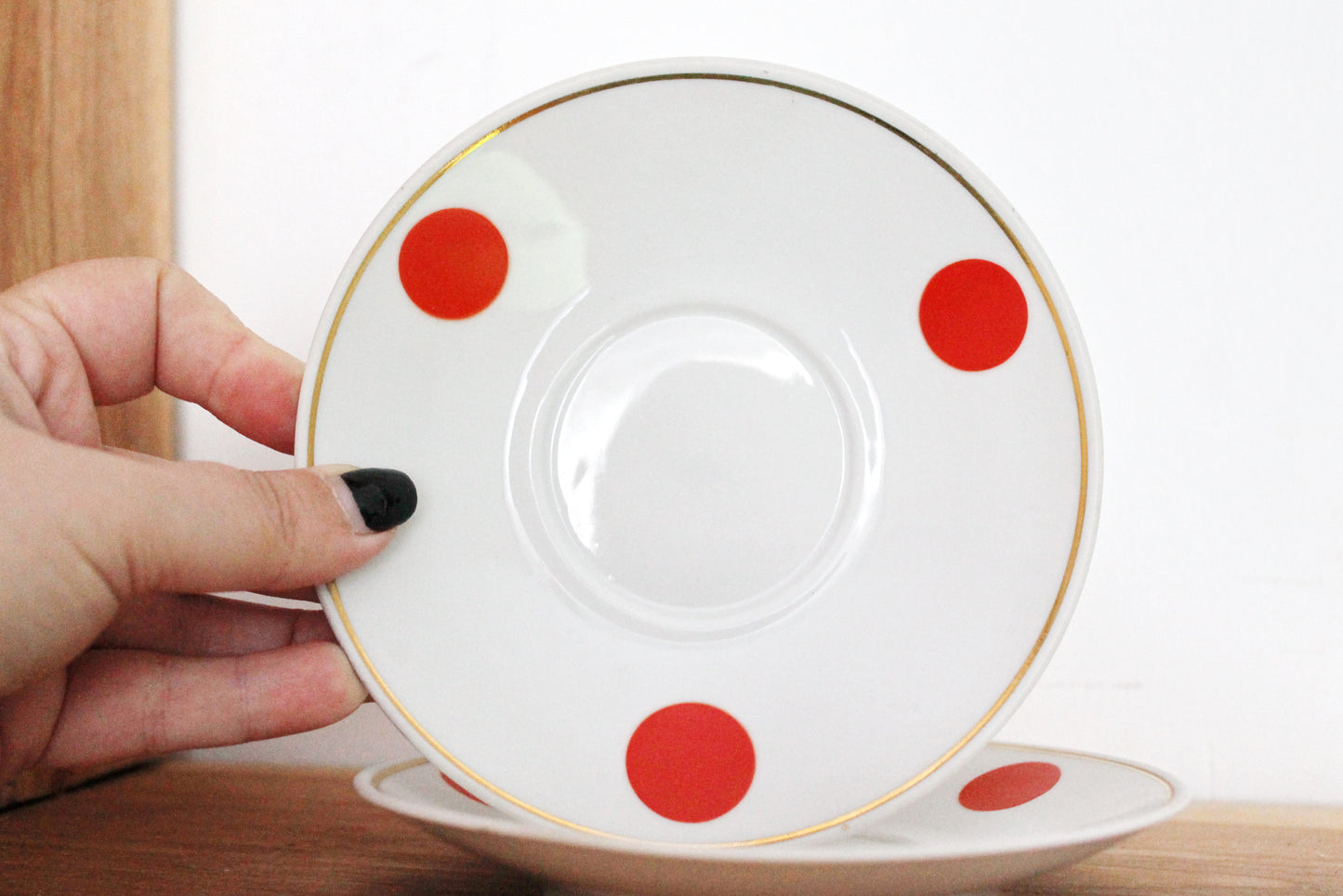 Soviet polka dot vintage tea-coffee set of 3, Soviet Porcelain service, Vintage Porcelain set - Dovbysky Porcelain Factory - 1970s
