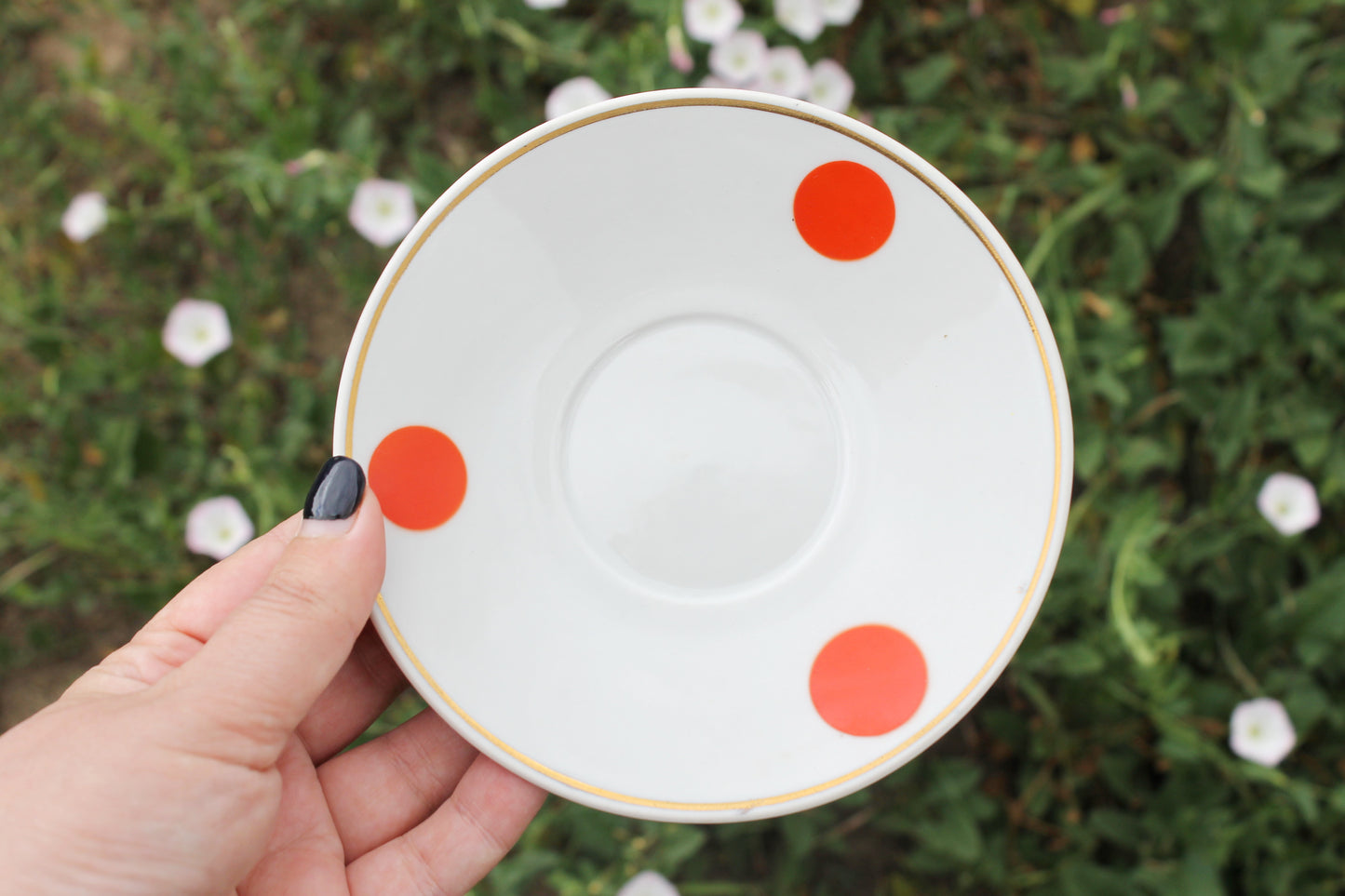 Set of two soviet polka dot vintage saucers - vintage USSR ceramic rare saucers from servise - Dovbysky Porcelain Factory - 1970s