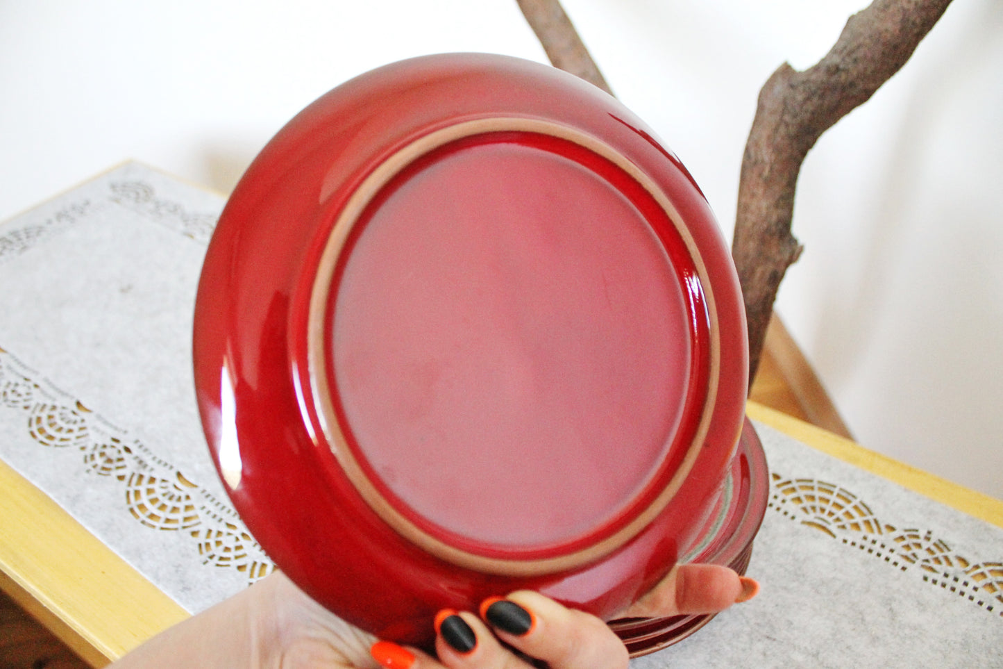 Vintage Germany plates - set of 5 - 7.8 inches - Beautiful Germany Porcelain red Plates with flowers ornament - 1980s