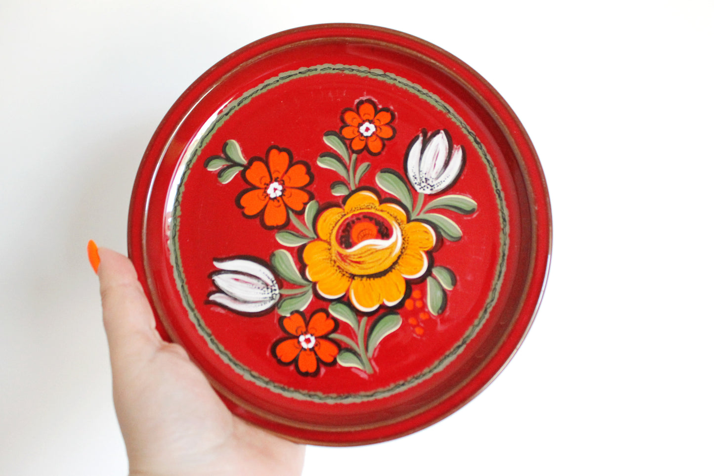 Vintage Germany plates - set of 5 - 7.8 inches - Beautiful Germany Porcelain red Plates with flowers ornament - 1980s