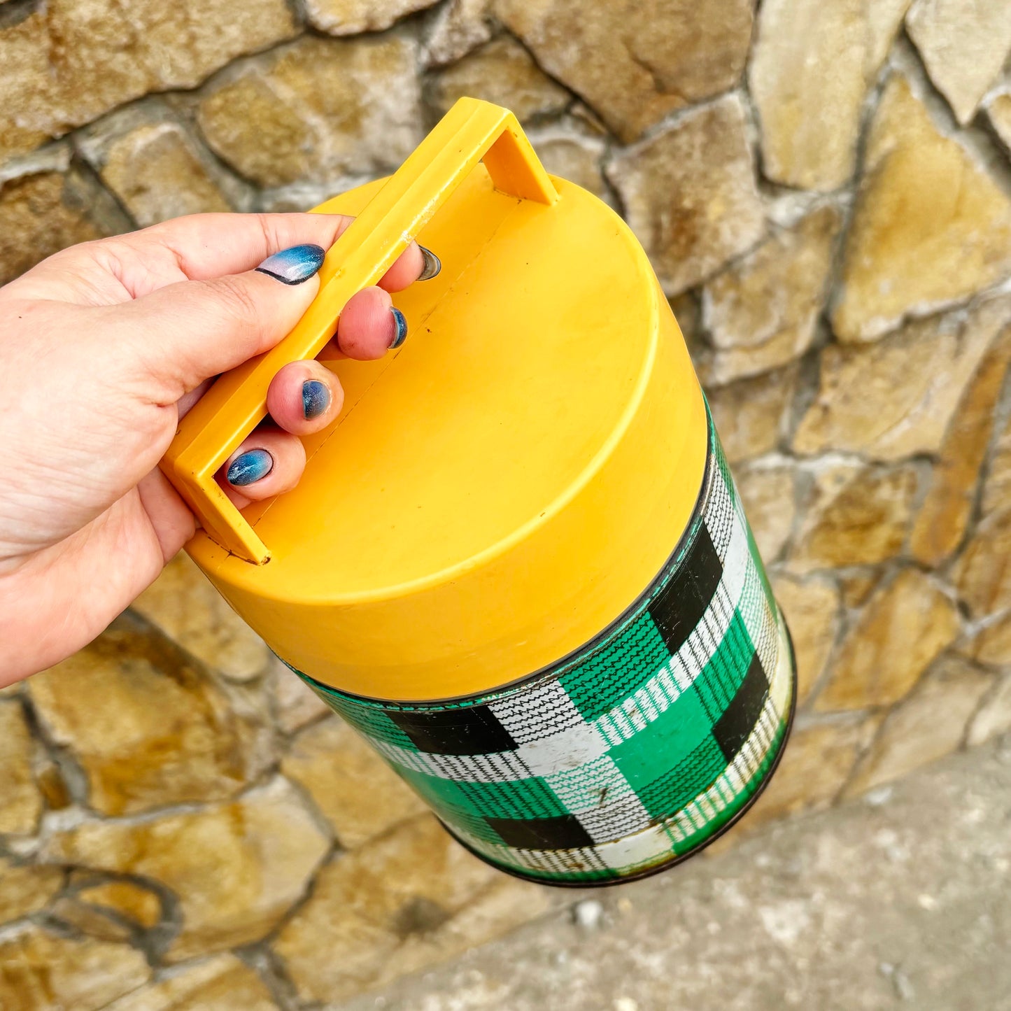 Vintage Food Thermos 1L With Tartan Pattern, Wide Mouth Soviet Lunch Container, Retro Picnic Soup Flask Ukraine