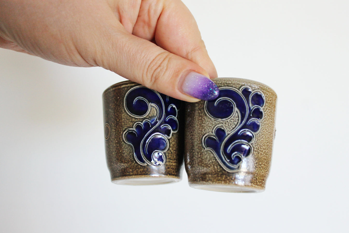 Set of 2 Vintage Germany clay glasses - 2 inches, glasswares, home decor - Germany vintage - Holiday decor