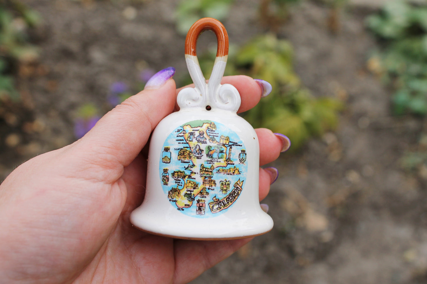 Vintage beautiful ceramic Bell - 3.6 inches - Calabria Souvenir - Calabria map - 1990-2000