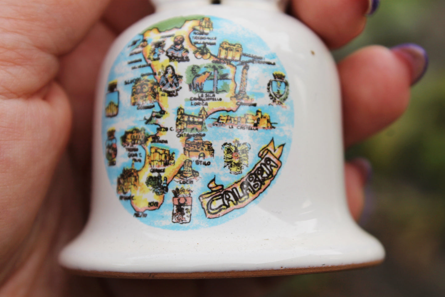 Vintage beautiful ceramic Bell - 3.6 inches - Calabria Souvenir - Calabria map - 1990-2000