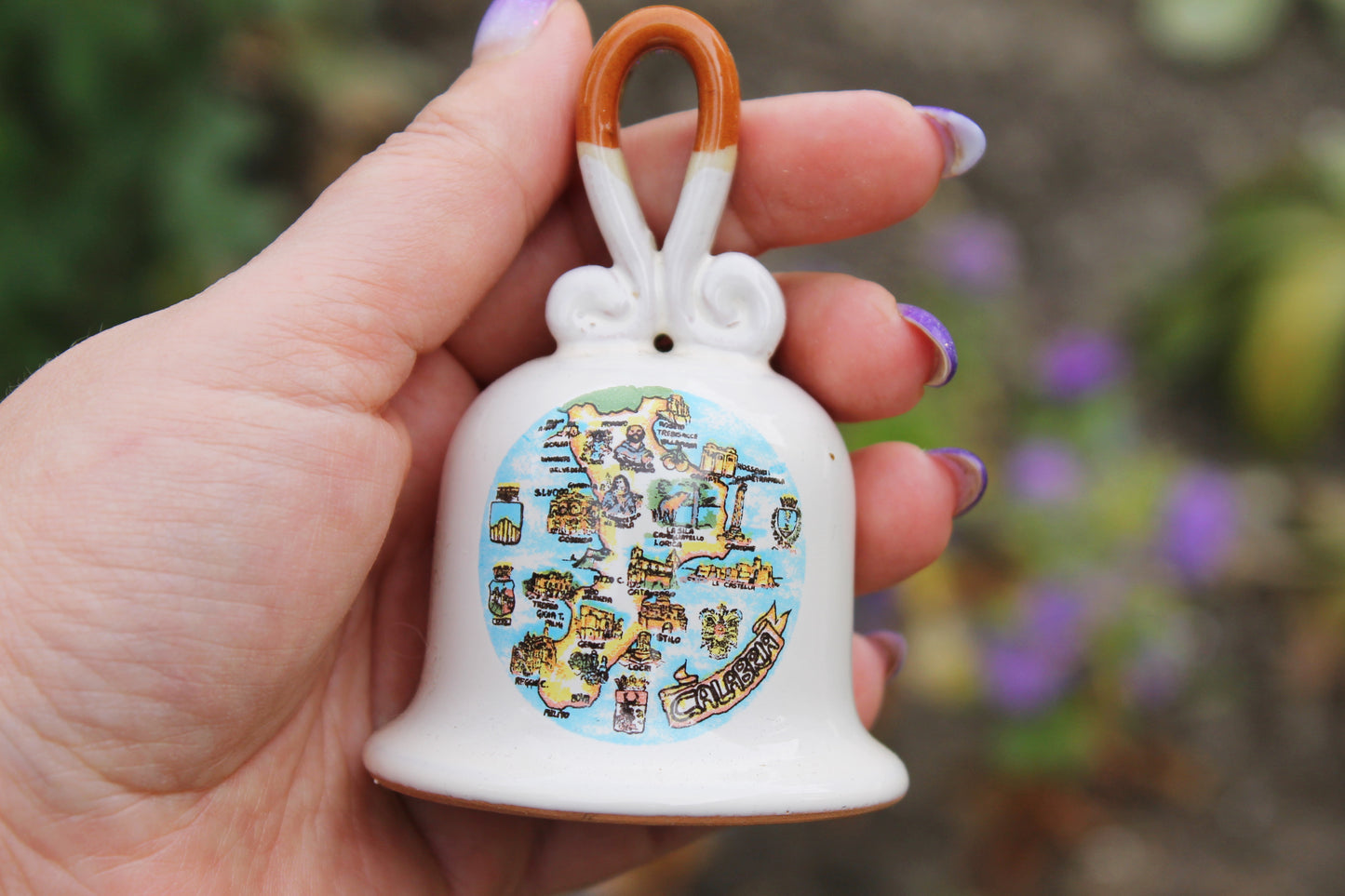 Vintage beautiful ceramic Bell - 3.6 inches - Calabria Souvenir - Calabria map - 1990-2000