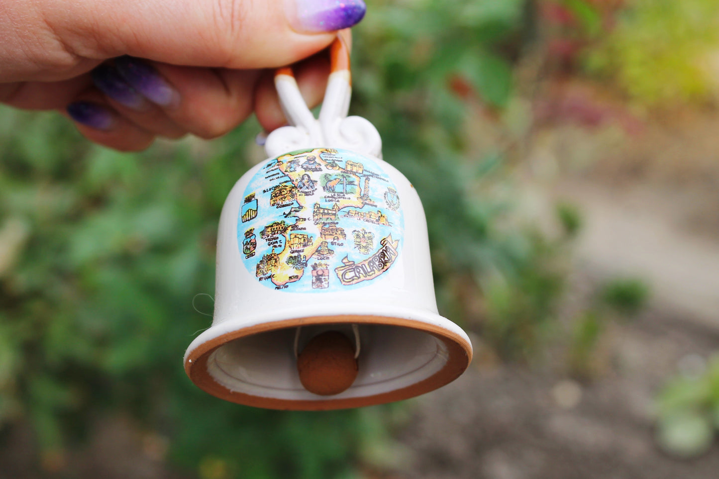 Vintage beautiful ceramic Bell - 3.6 inches - Calabria Souvenir - Calabria map - 1990-2000