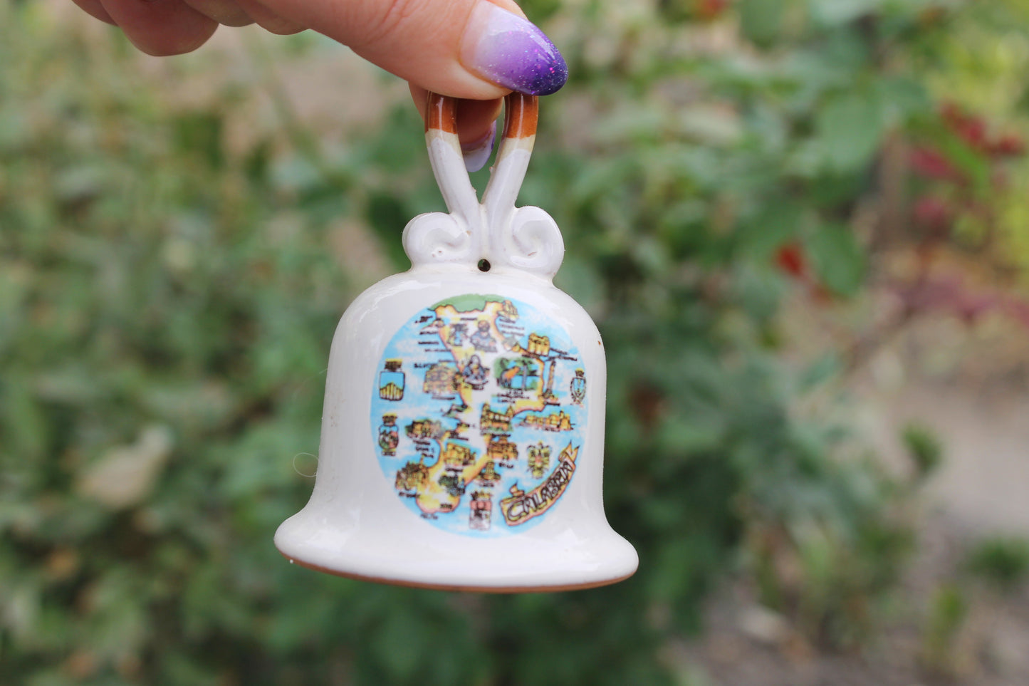 Vintage beautiful ceramic Bell - 3.6 inches - Calabria Souvenir - Calabria map - 1990-2000