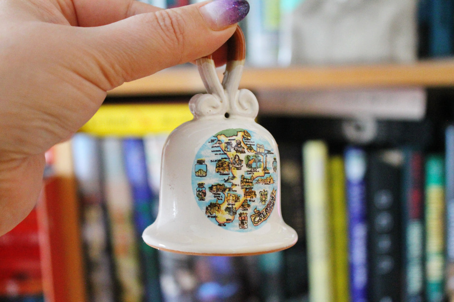 Vintage beautiful ceramic Bell - 3.6 inches - Calabria Souvenir - Calabria map - 1990-2000