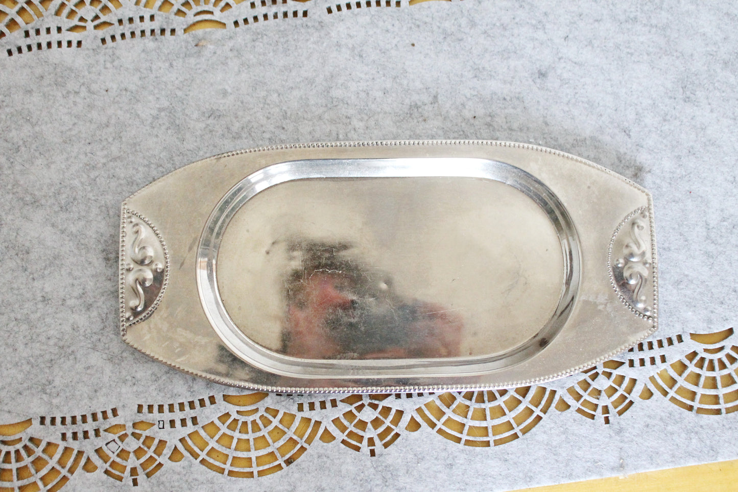 Vintage stainless still small TRAY - 25 cm - 9.8 inches - small decoration tray for two cups - Germany vintage decor tray - 1980s