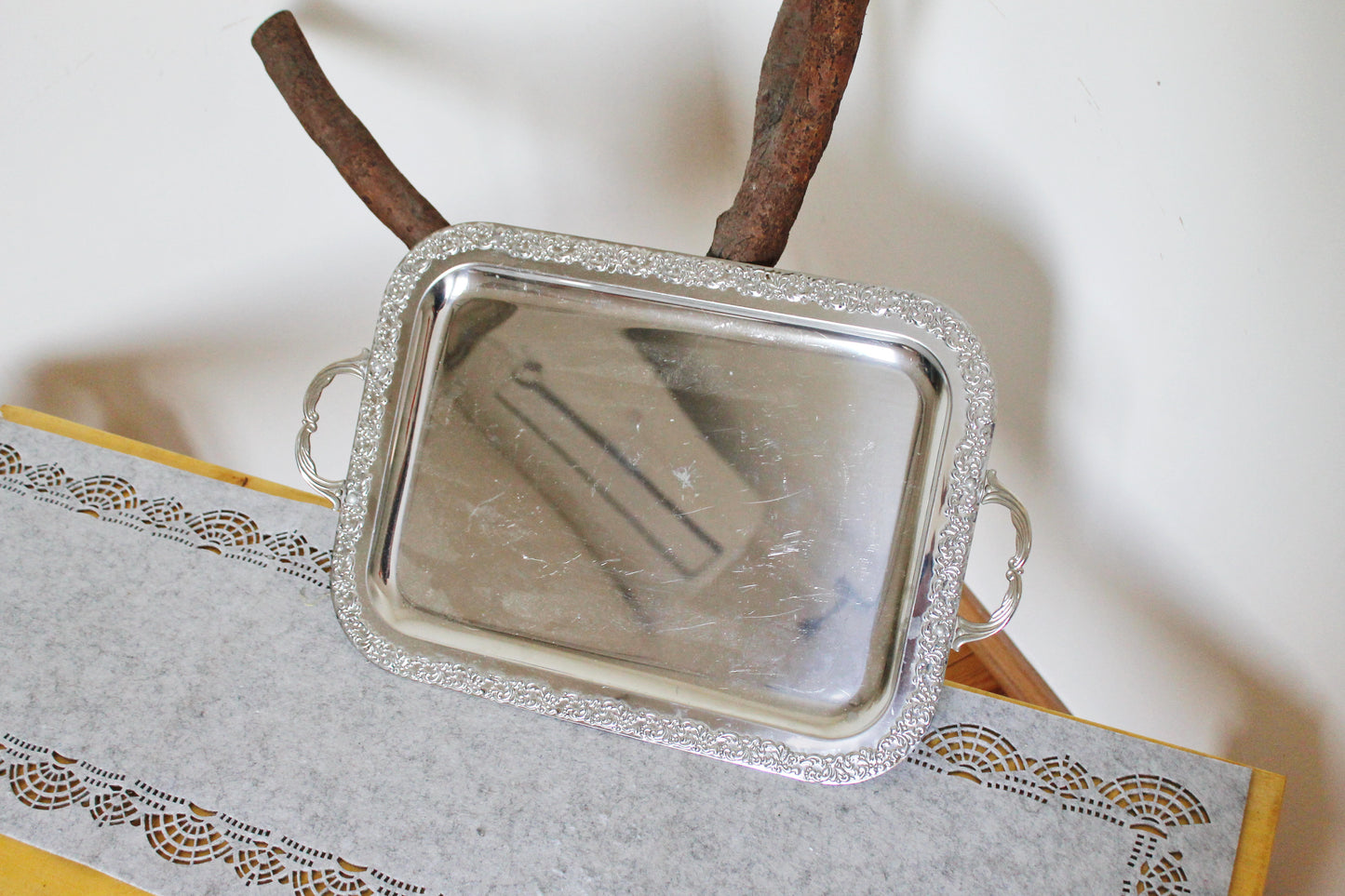Vintage stainless still TRAY - 19.3 inches - big decoration tray - Germany vintage decor tray - 1980s