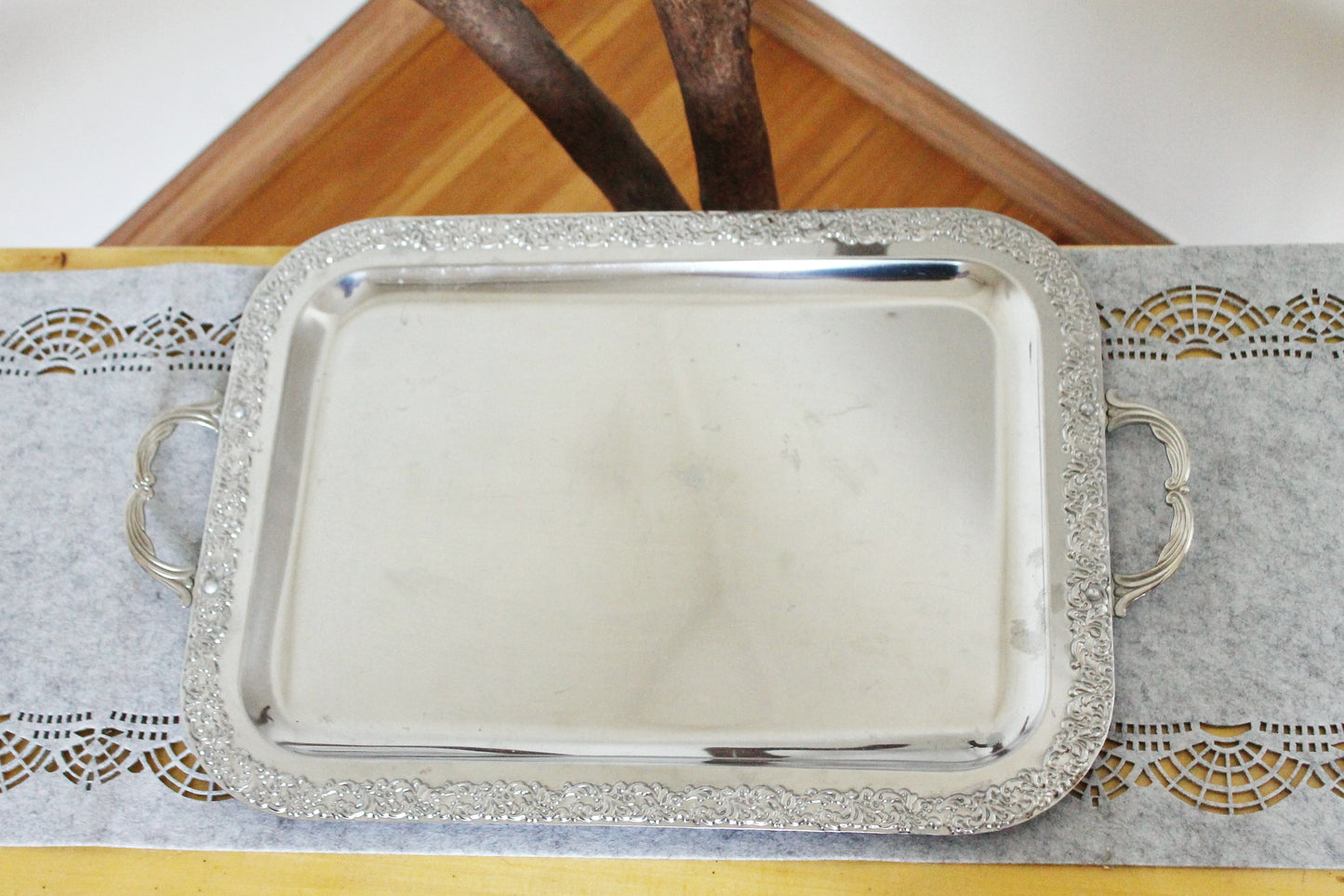 Vintage stainless still TRAY - 19.3 inches - big decoration tray - Germany vintage decor tray - 1980s