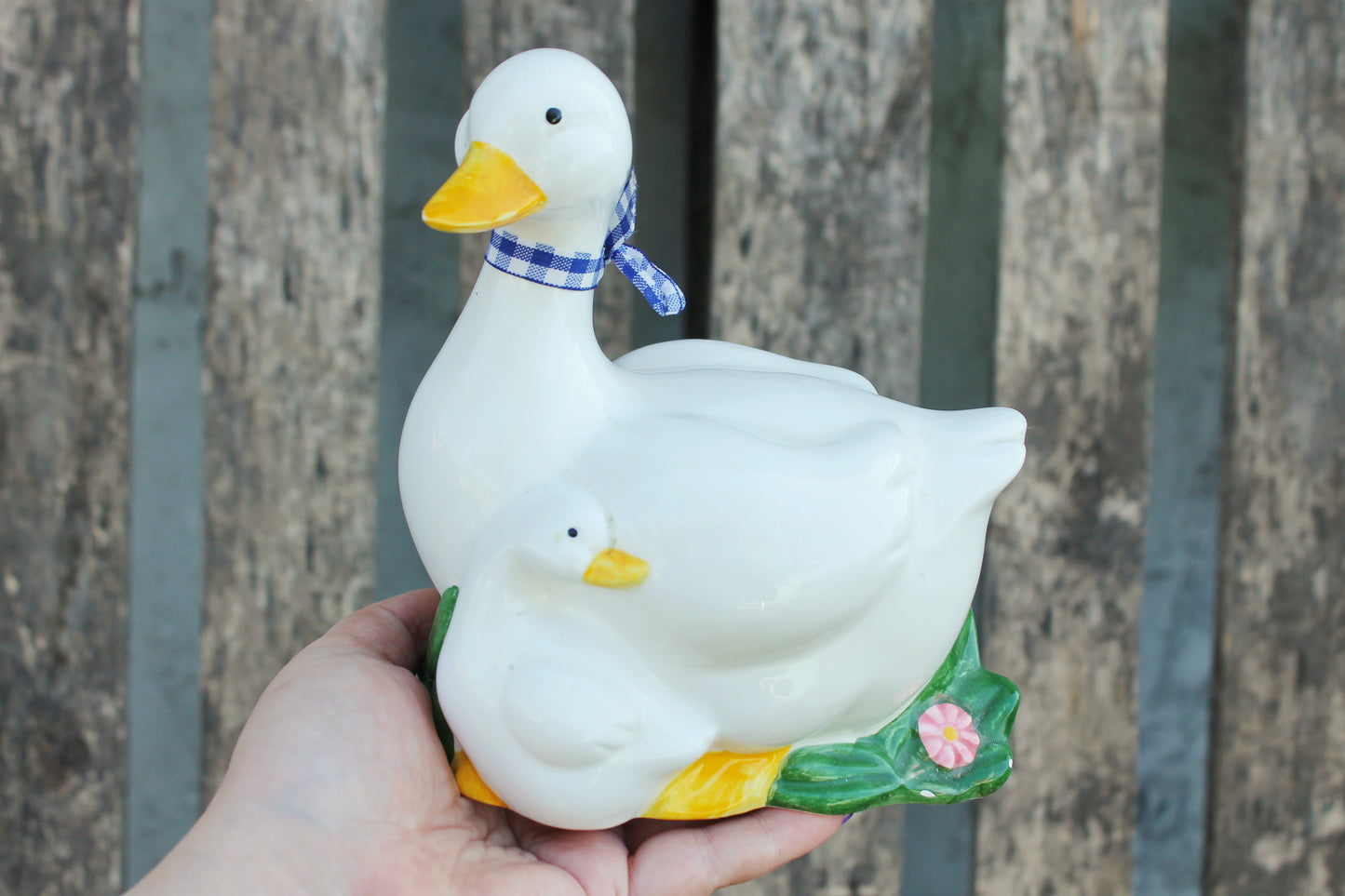 Vintage Porcelain Goose Mom and goose kid - Germany porcelain figurine - vintage decor - Germany vintage - 1980s