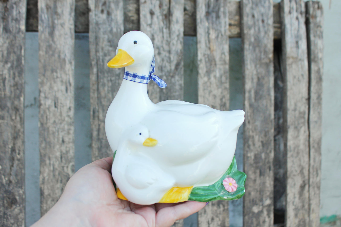 Vintage Porcelain Goose Mom and goose kid - Germany porcelain figurine - vintage decor - Germany vintage - 1980s