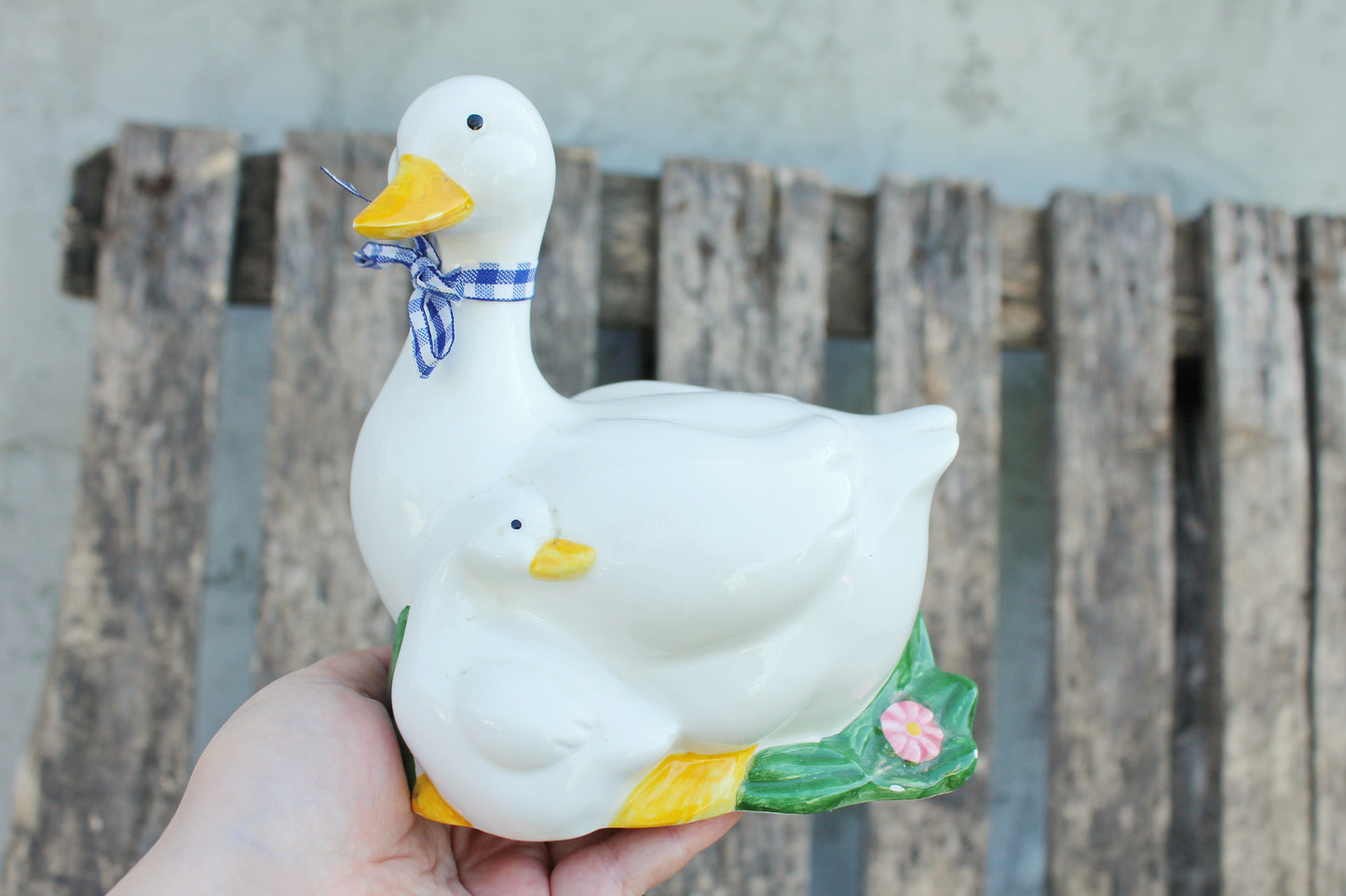 Vintage Porcelain Goose Mom and goose kid - Germany porcelain figurine - vintage decor - Germany vintage - 1980s