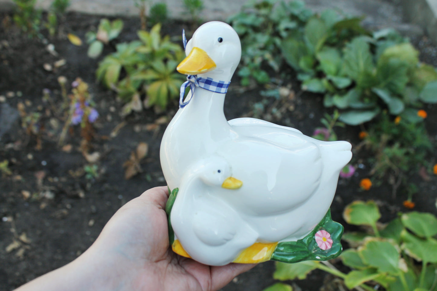Vintage Porcelain Goose Mom and goose kid - Germany porcelain figurine - vintage decor - Germany vintage - 1980s