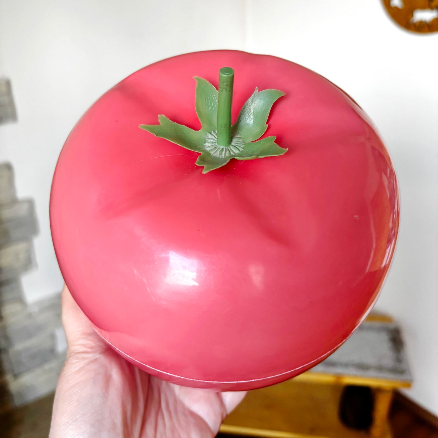 Vintage Tomato Shaped Plastic Container, Soviet Red Tomato Candy Dish, Retro Kitchen Storage Box, Fruit Shaped Trinket Box
