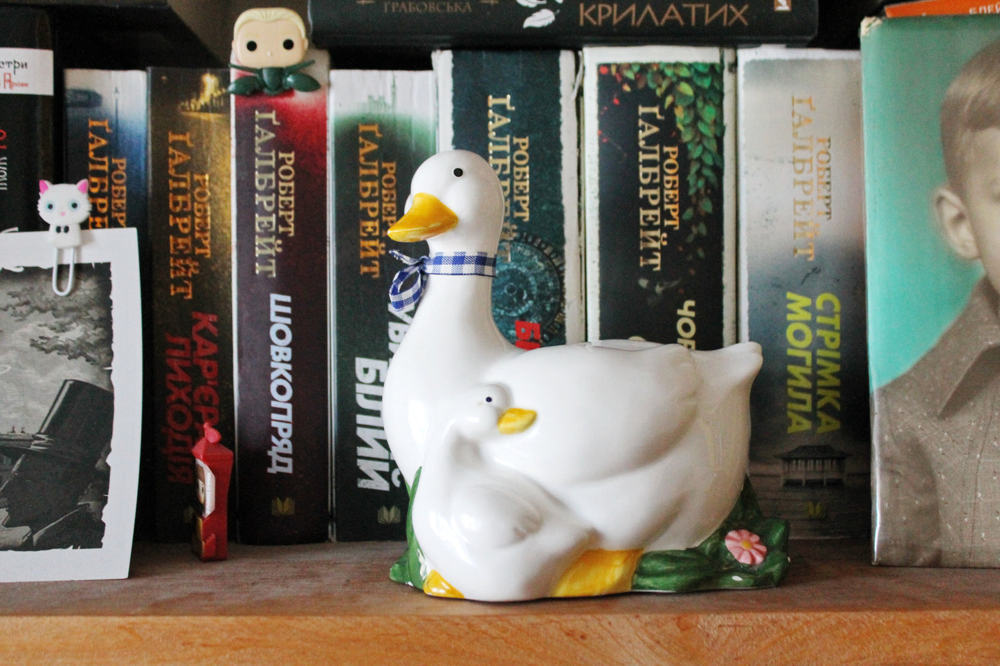 Vintage Porcelain Goose Mom and goose kid - Germany porcelain figurine - vintage decor - Germany vintage - 1980s