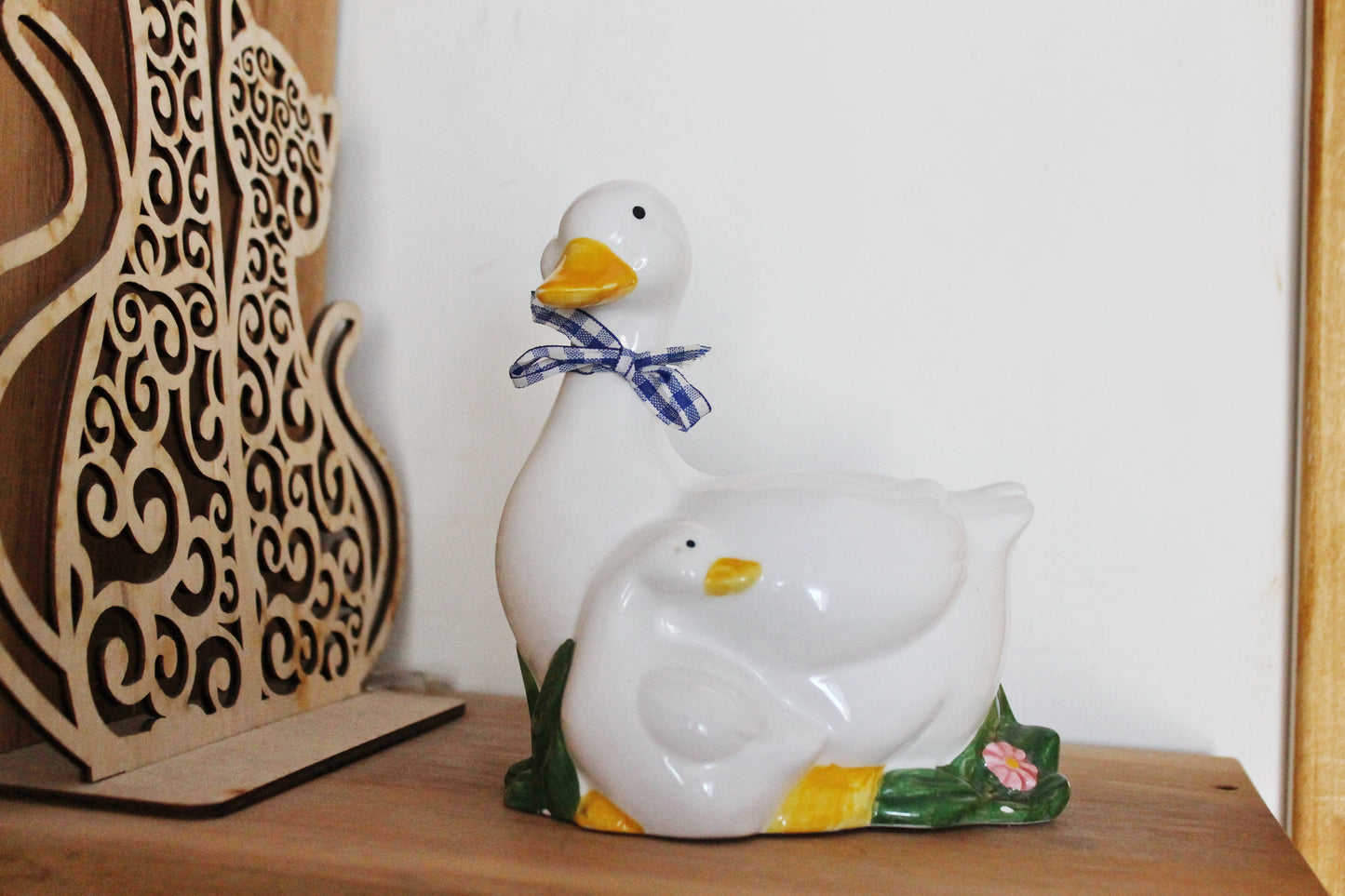 Vintage Porcelain Goose Mom and goose kid - Germany porcelain figurine - vintage decor - Germany vintage - 1980s