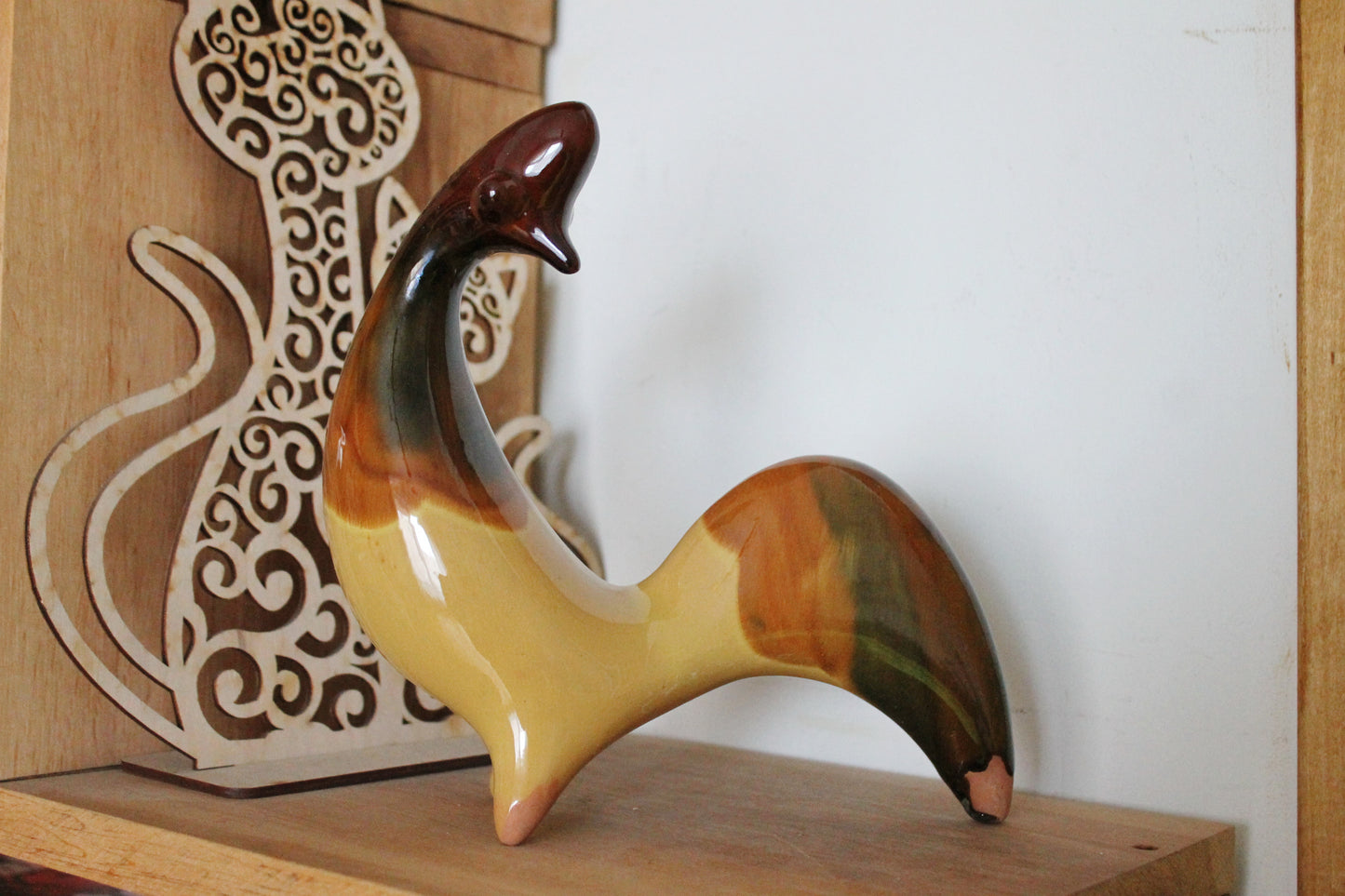 Vintage Cockerel Rooster Porcelain Figurine USSR - Pottery Ceramics Vasilkovsky Majolica factory USSR - 1960s